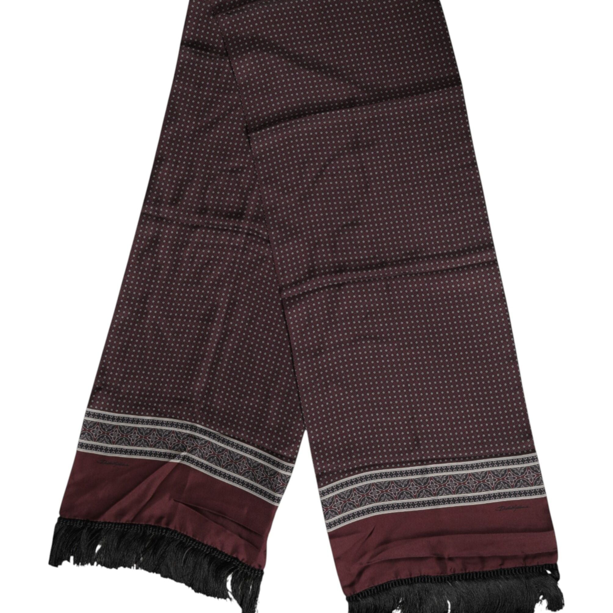 Dolce & Gabbana Maroon Dotted Silk Fringes Foulard Scarf