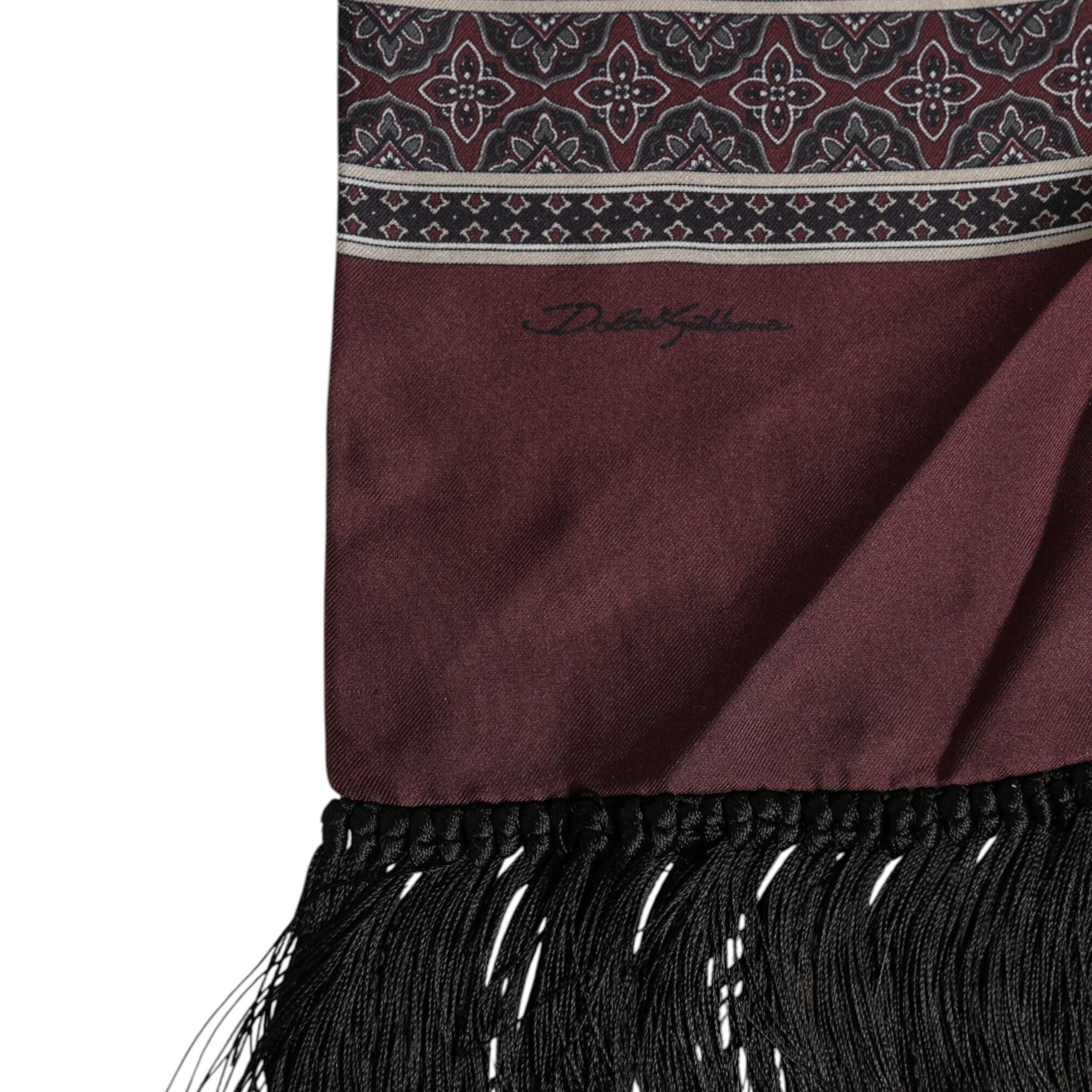 Dolce & Gabbana Maroon Dotted Silk Fringes Foulard Scarf