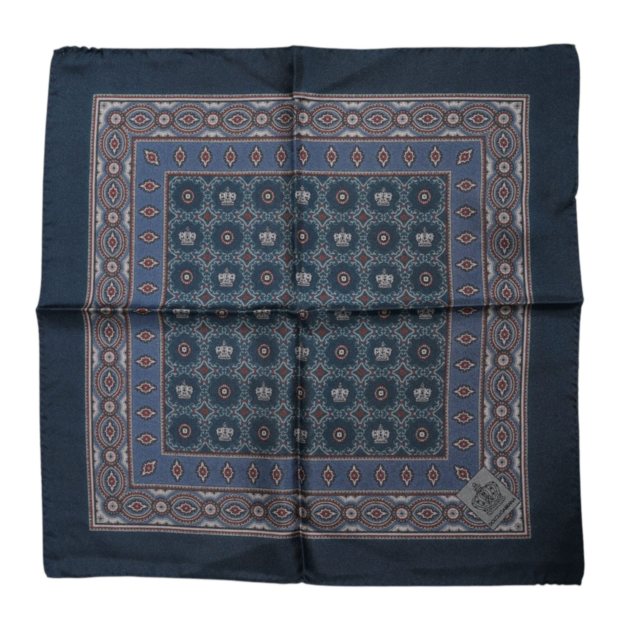 Dolce & Gabbana Blue Printed Silk Square Men Foulard Scarf