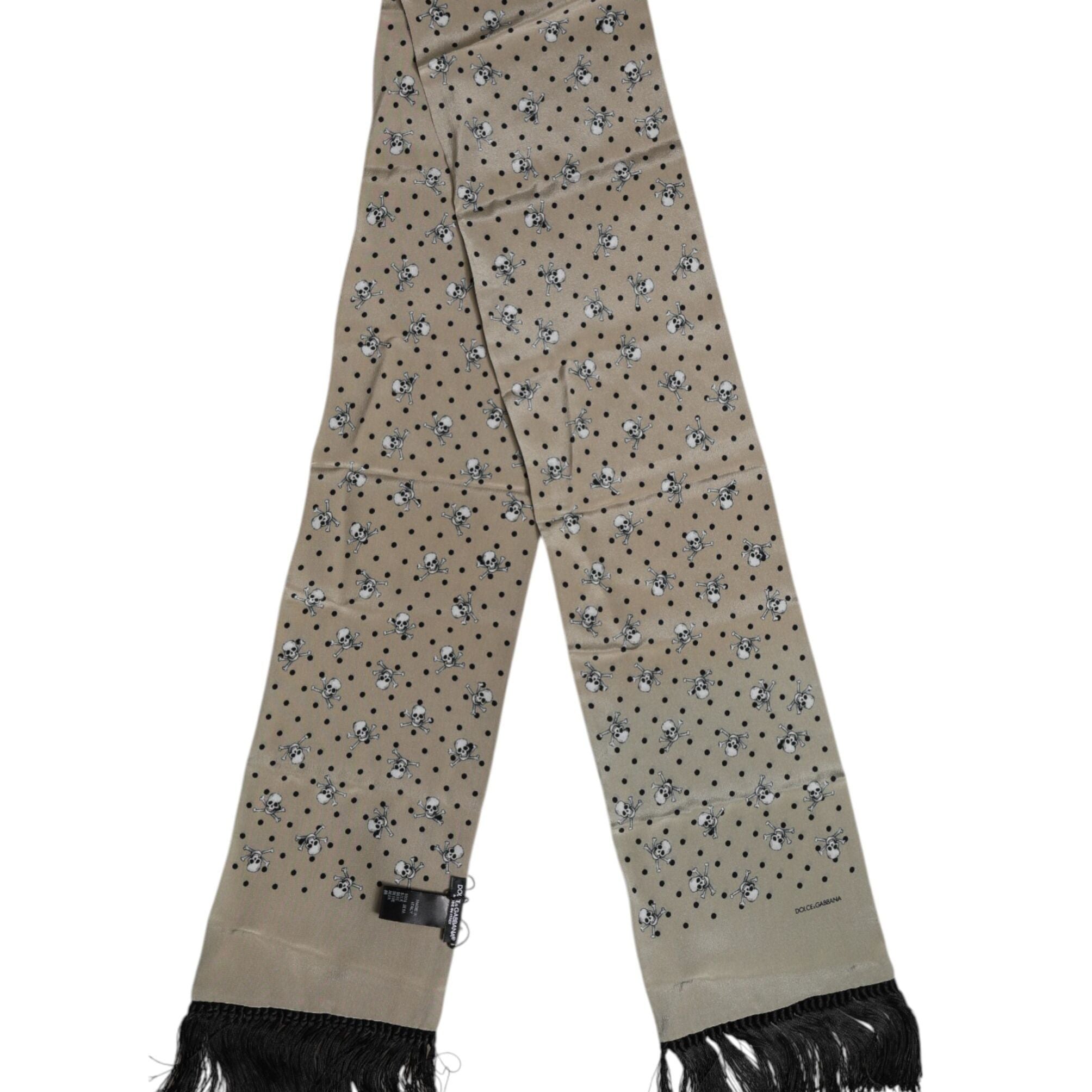 Dolce & Gabbana Gray Skulls Silk Fringes Men Foulard Scarf