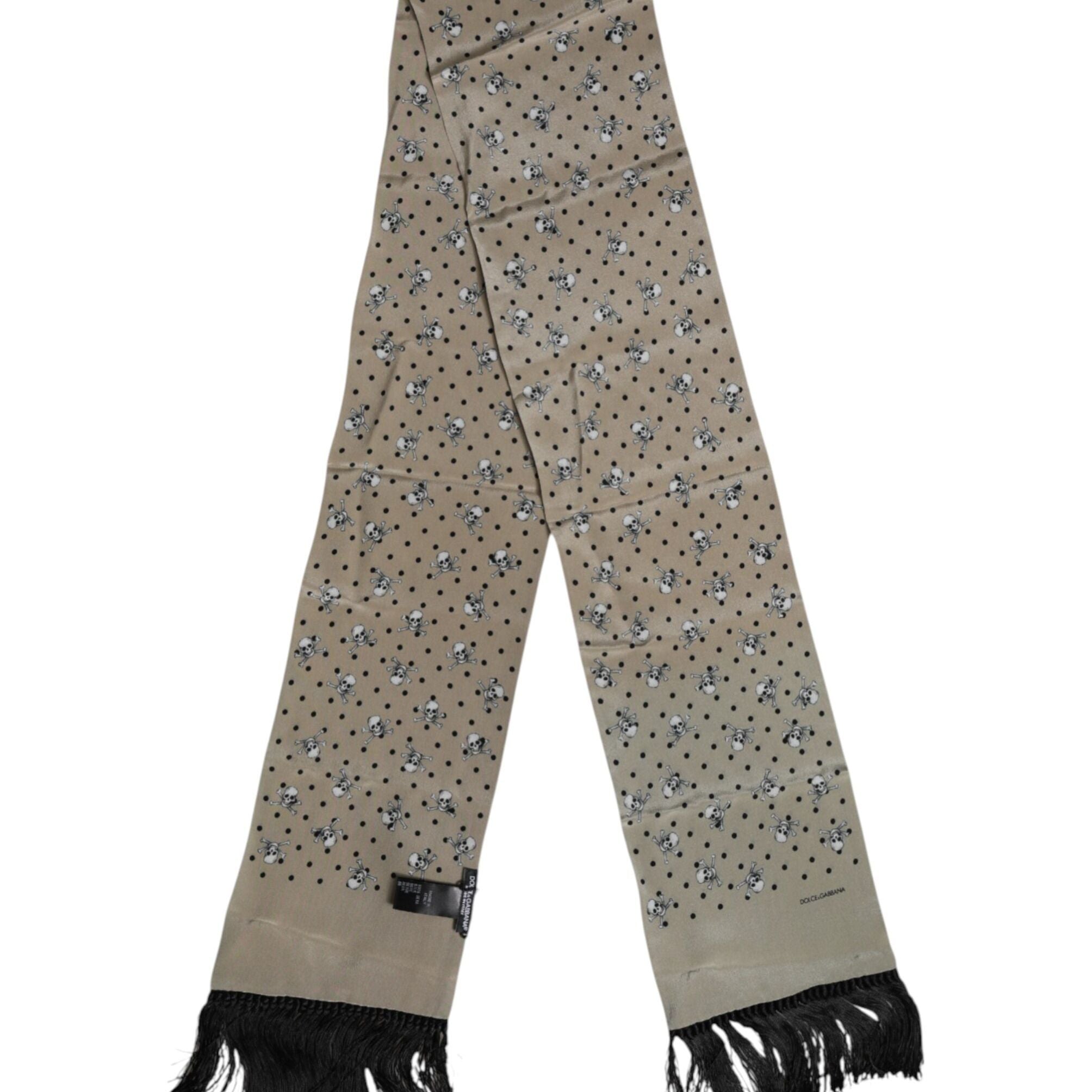 Dolce & Gabbana Gray Skulls Silk Fringes Men Foulard Scarf