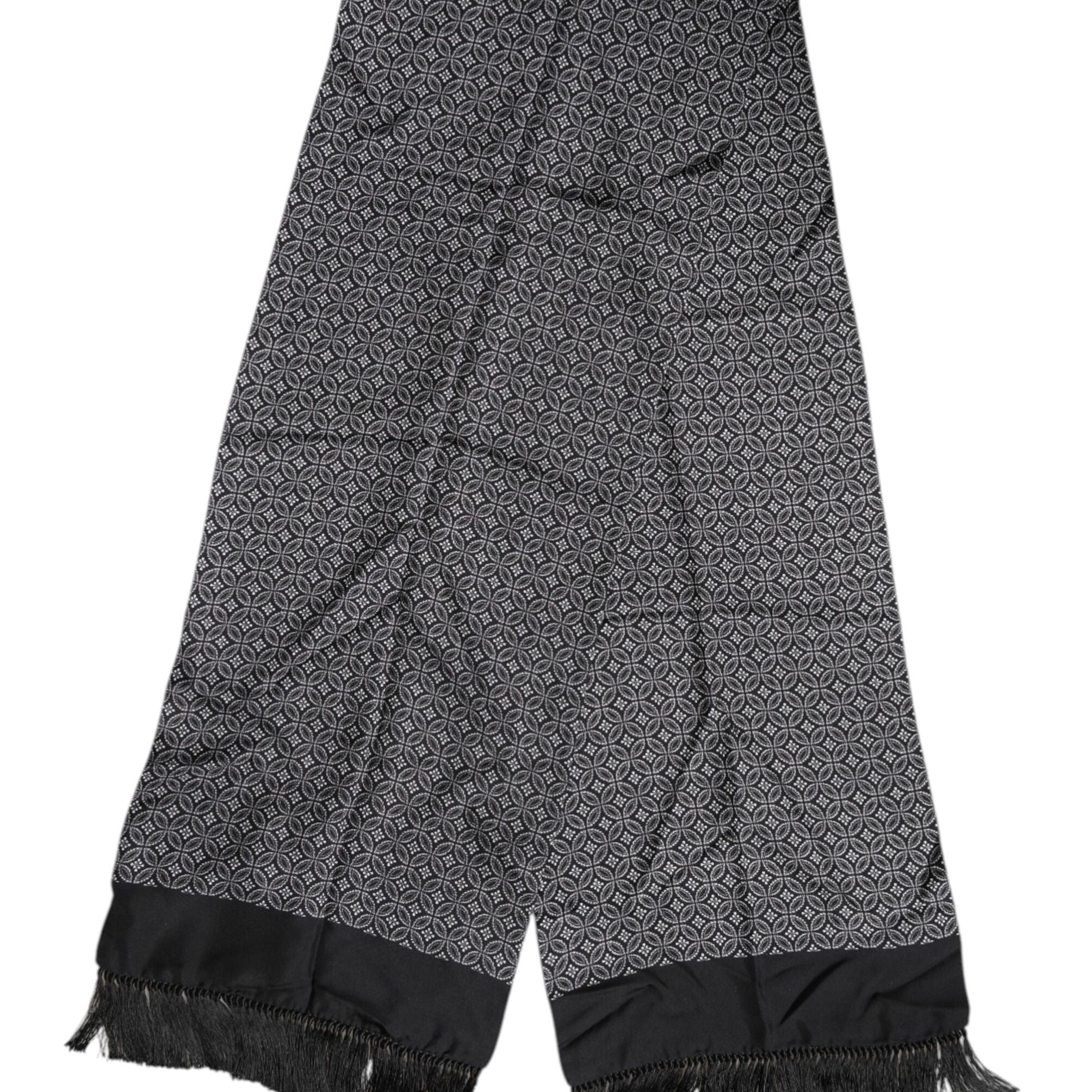 Dolce & Gabbana Black Patterned Fringes Men Foulard Scarf