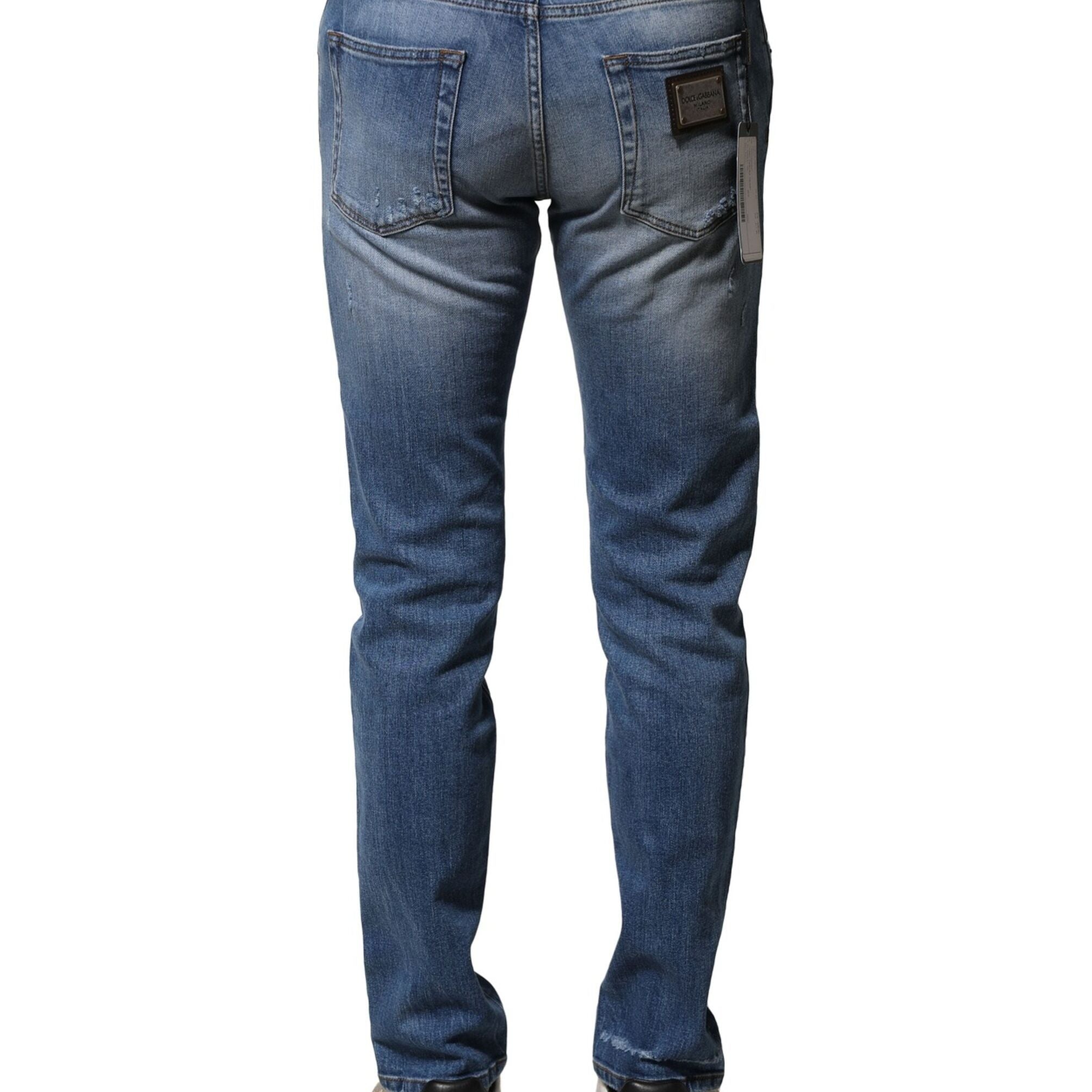Dolce & Gabbana Blue Washed Cotton Skinny Men Denim Jeans