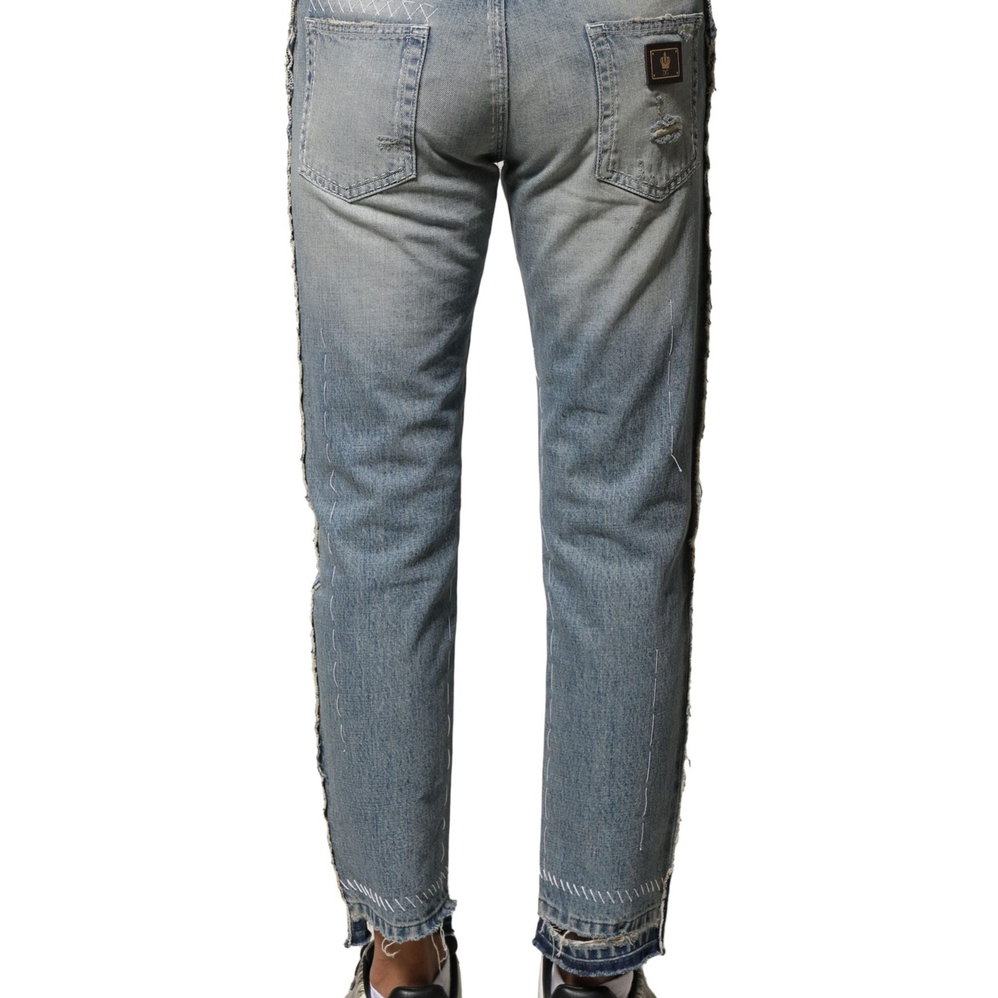 Dolce & Gabbana Light Blue Tattered Straight Men Denim Jeans