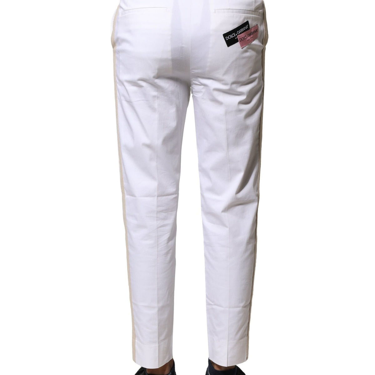 Dolce & Gabbana White Cotton Straight Logo Men Pants