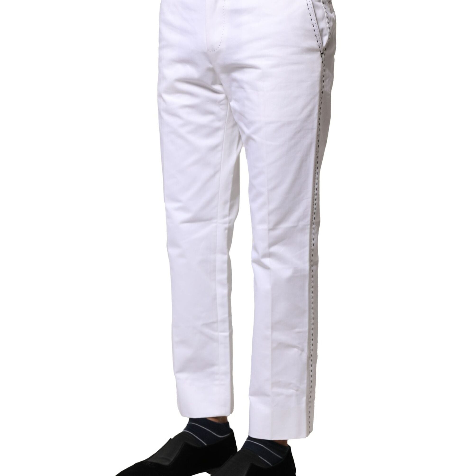 Dolce & Gabbana White Cotton Straight Logo Men Pants