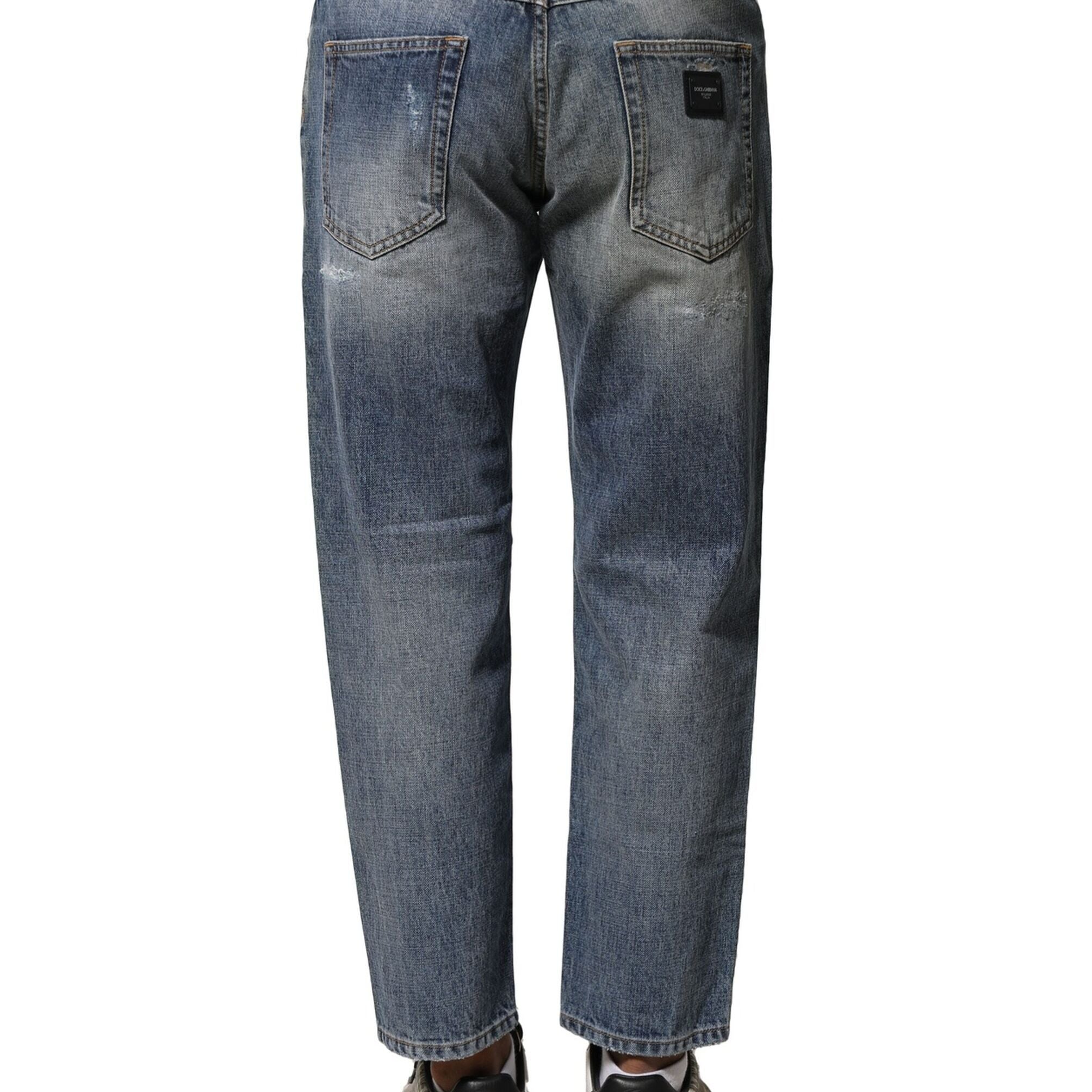 Dolce & Gabbana Blue Washed Tattered Straight Fit Denim Jeans