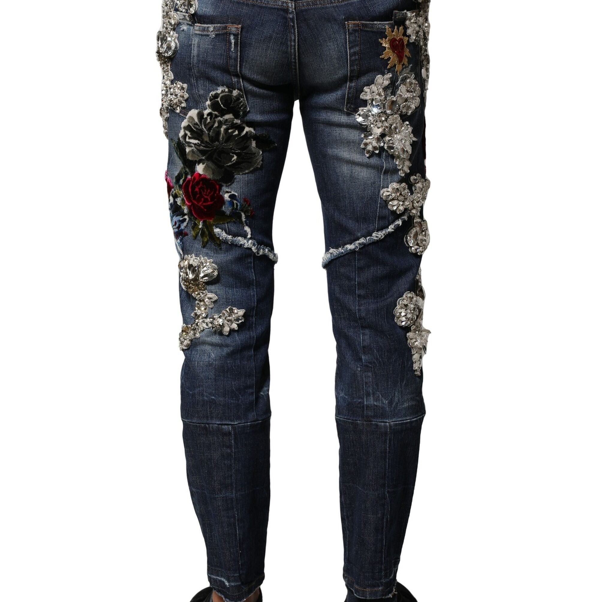 Dolce & Gabbana Blue Cotton Rhinestone Embellish Denim Jeans