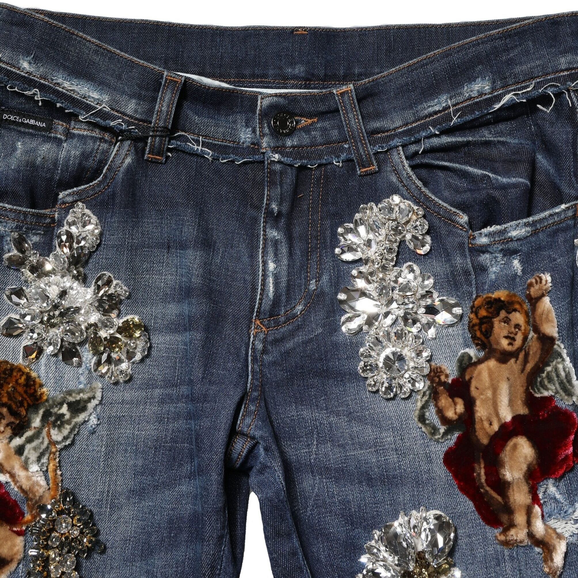 Dolce & Gabbana Blue Cotton Rhinestone Embellish Denim Jeans