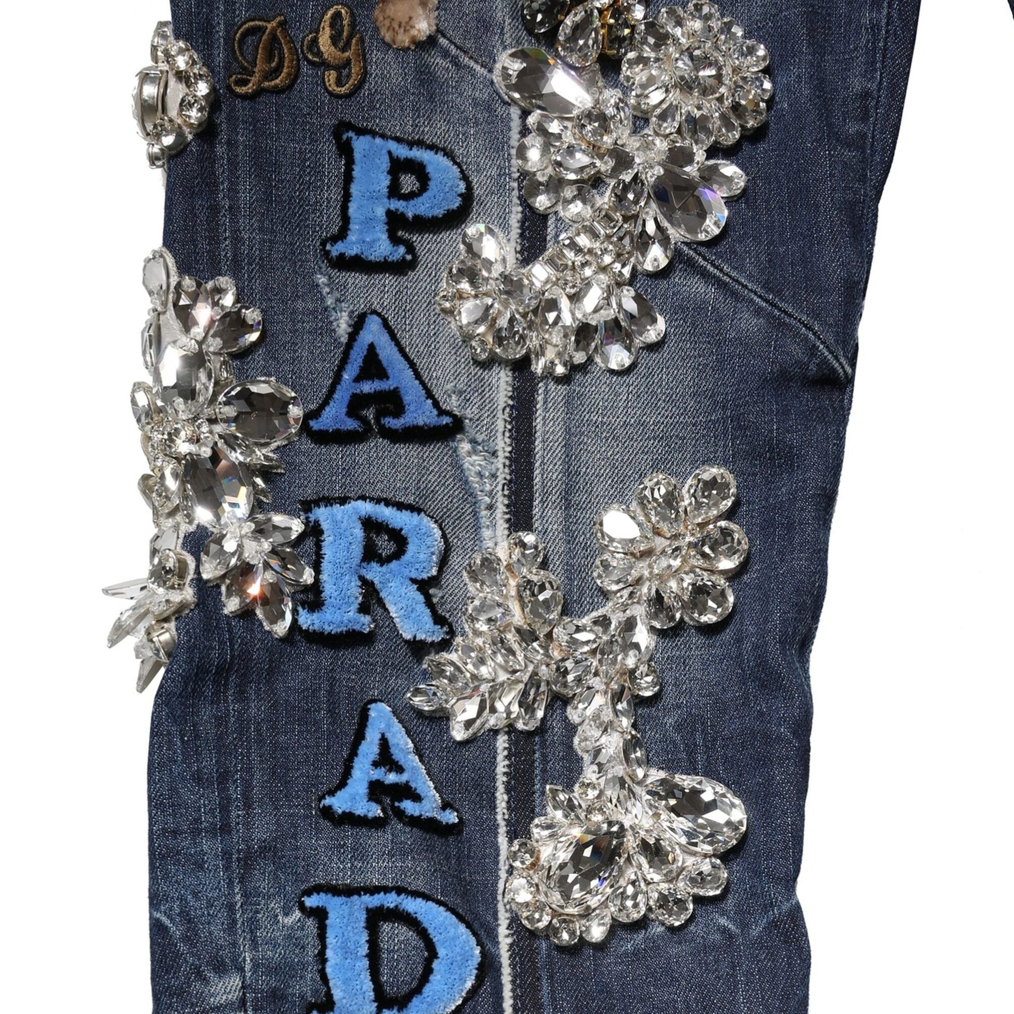 Dolce & Gabbana Blue Cotton Rhinestone Embellish Denim Jeans