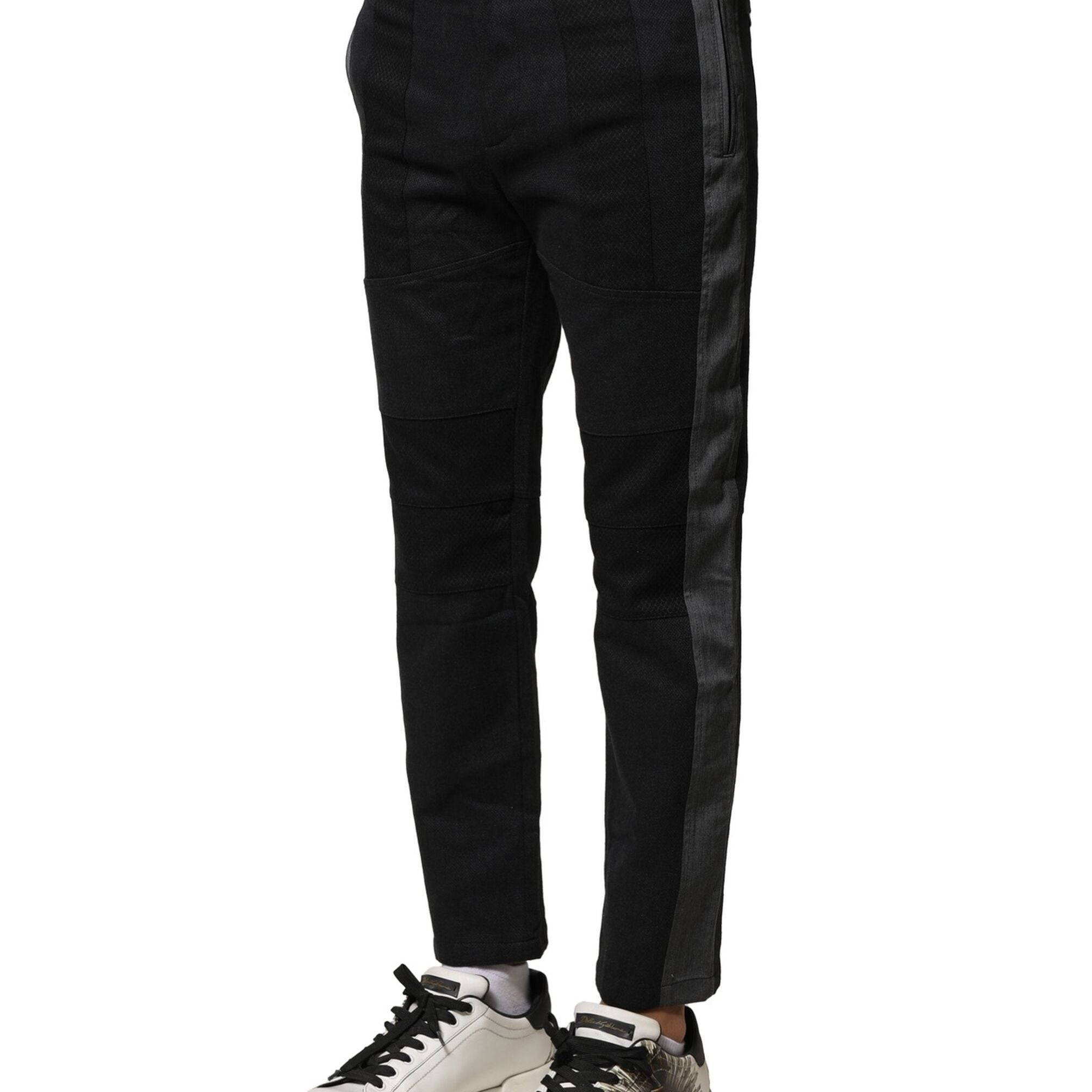 Dolce & Gabbana Black Gray Cotton Tapered Men Pants