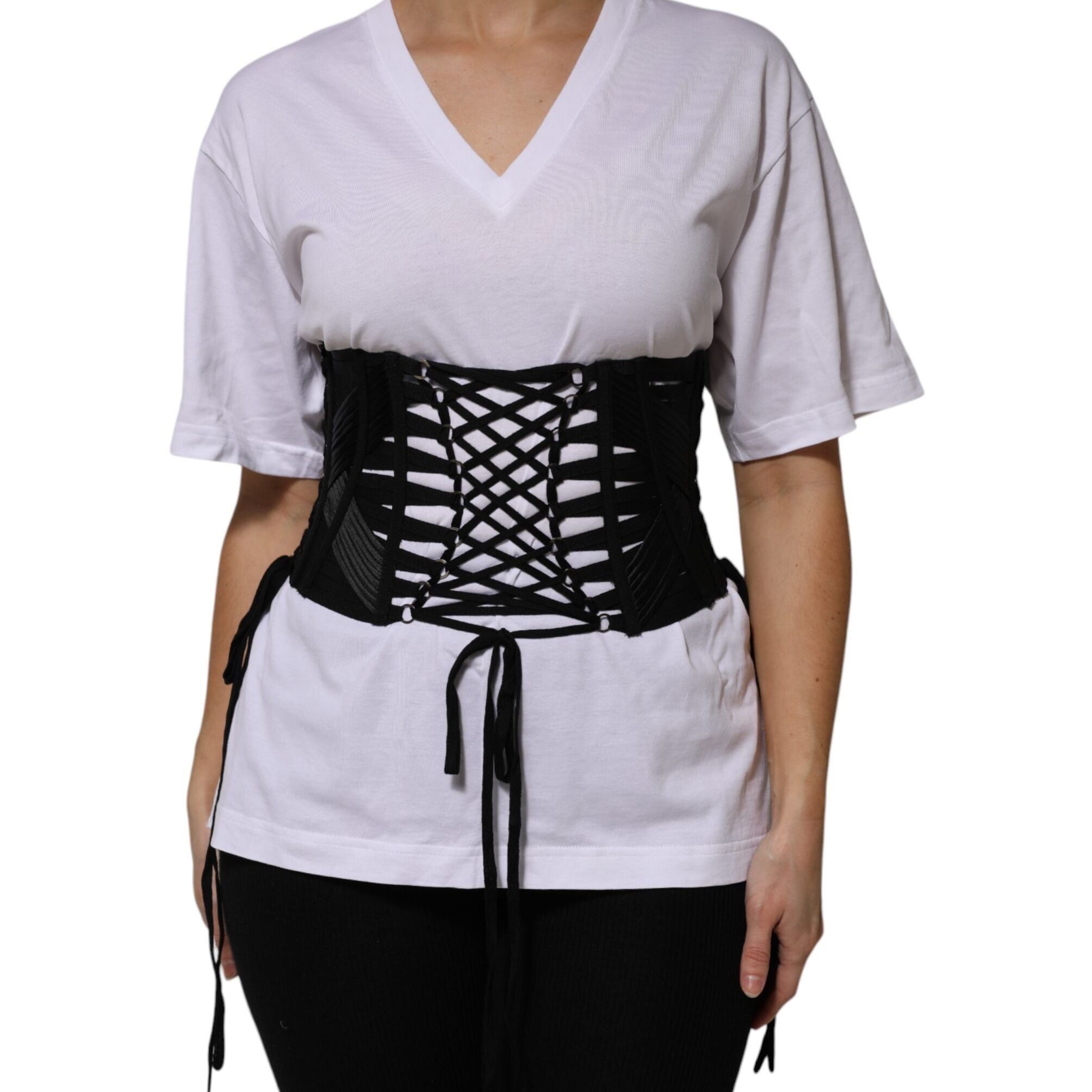 Dolce & Gabbana Black Cotton Waist LaceUp Strap Corset Belt