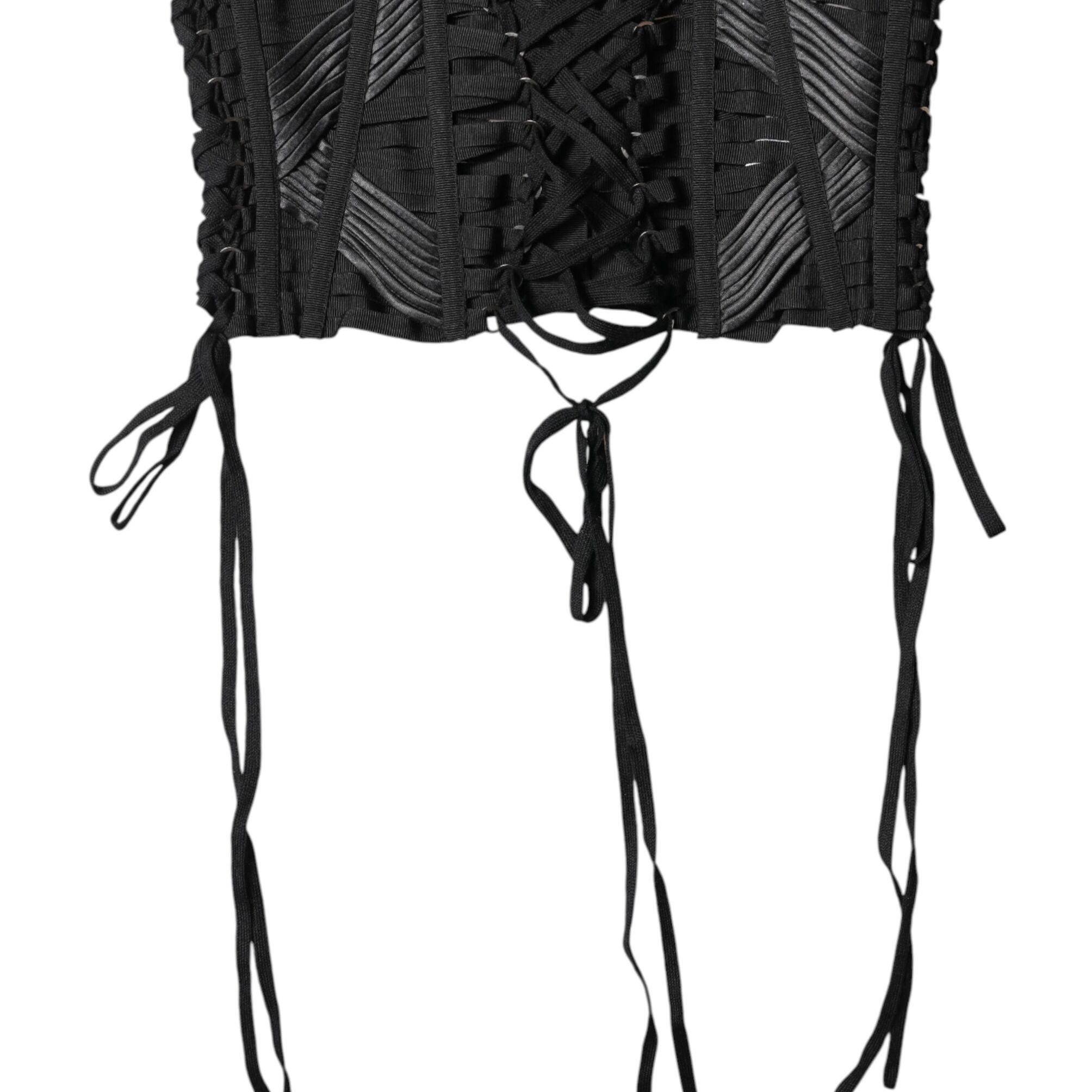Dolce & Gabbana Black Cotton Waist LaceUp Strap Corset Belt