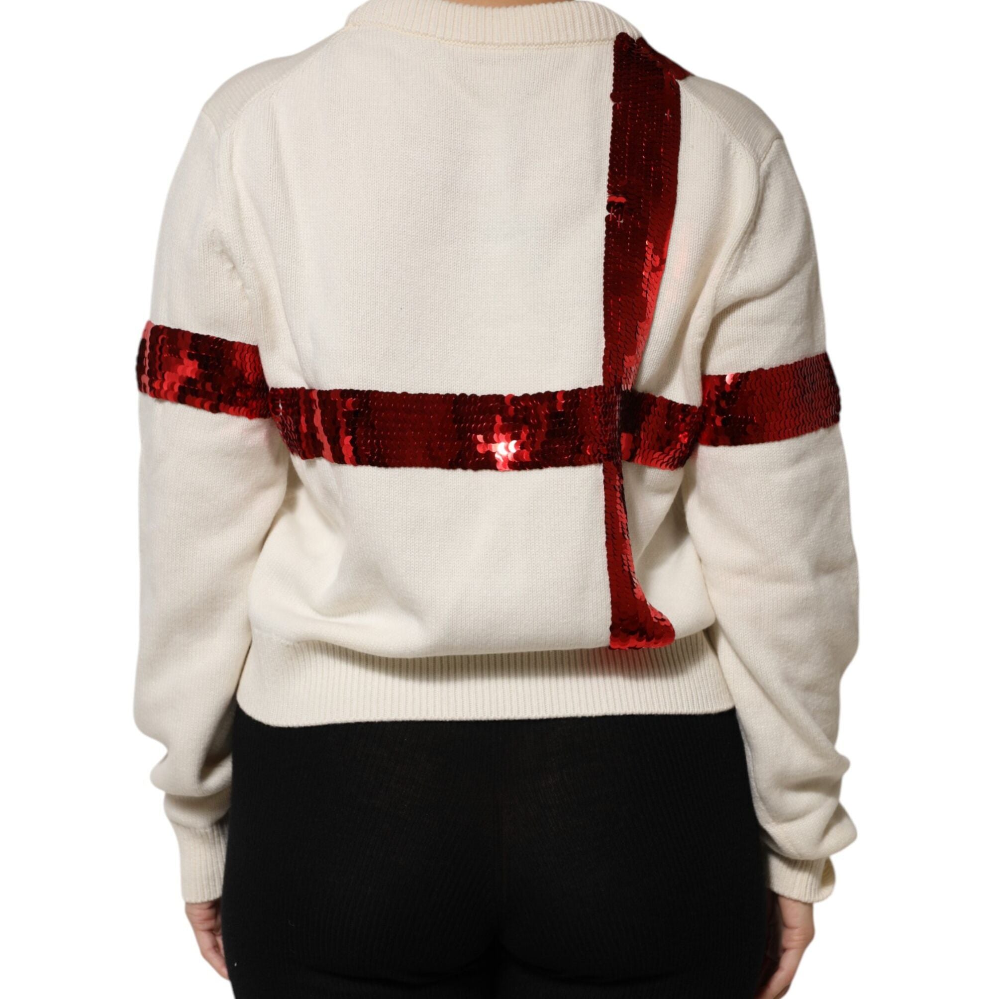 Dolce & Gabbana White Sequined Crew Neck Pullover Sweater