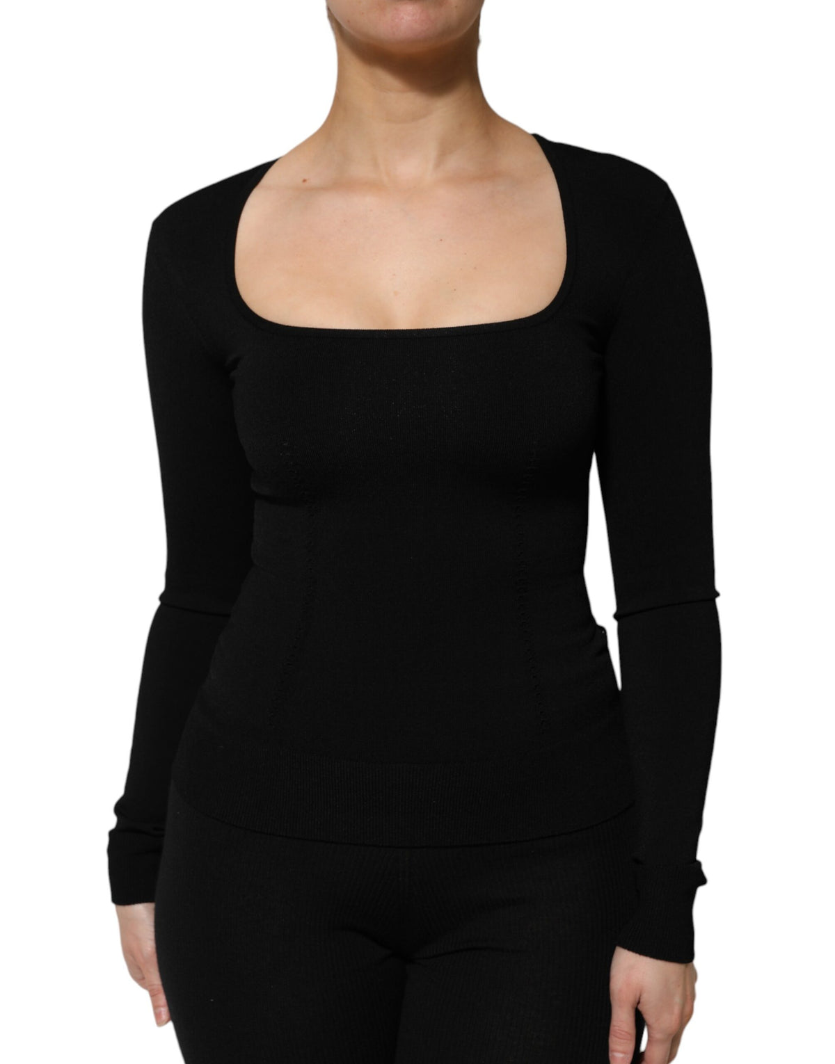 Dolce & Gabbana Black Square Neck Long Sleeves Pullover Top
