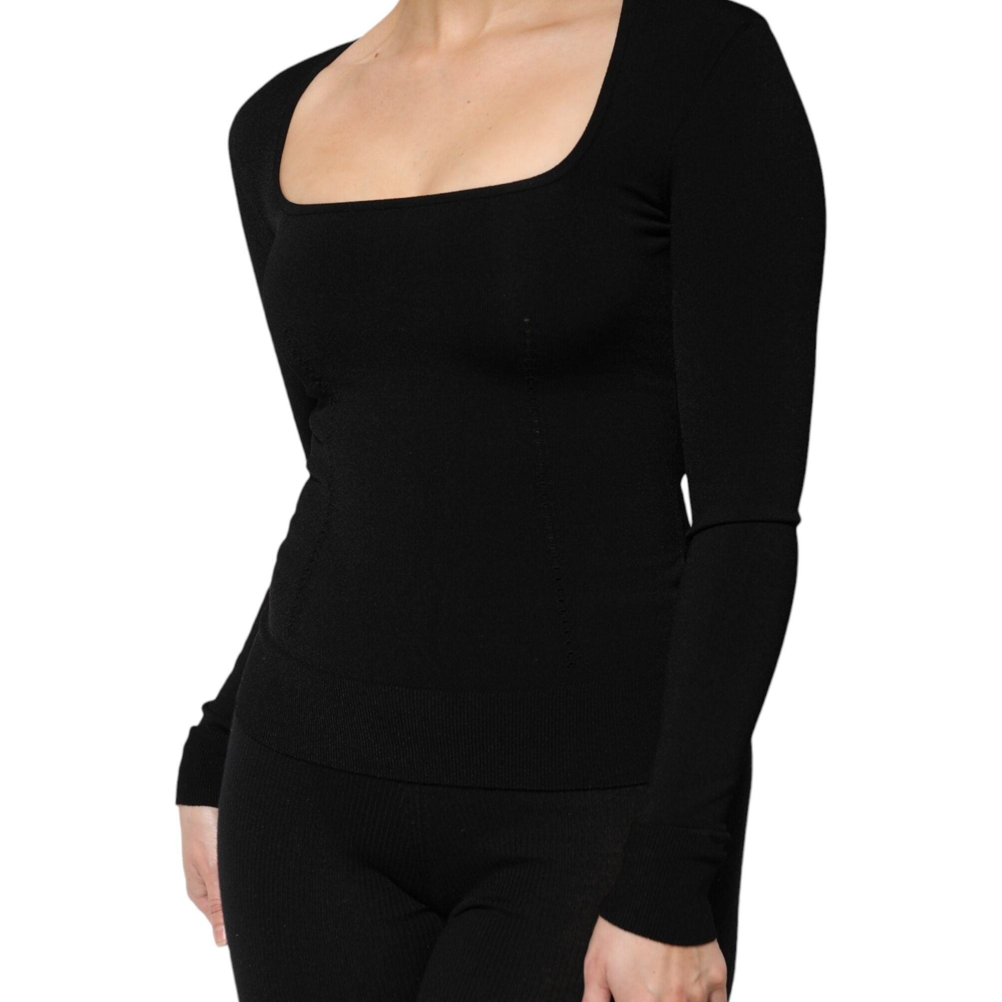 Dolce & Gabbana Black Square Neck Long Sleeves Pullover Top