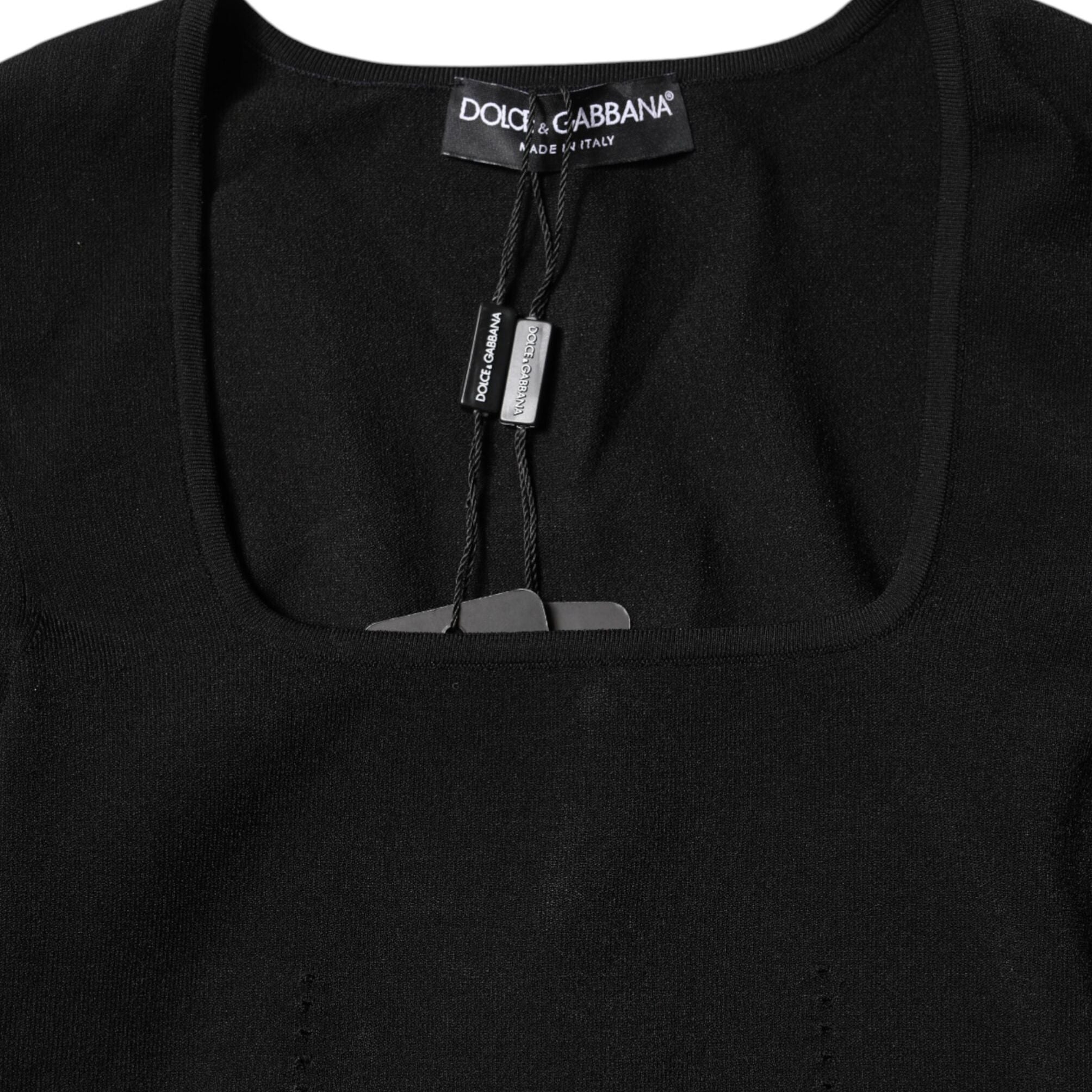 Dolce & Gabbana Black Square Neck Long Sleeves Pullover Top
