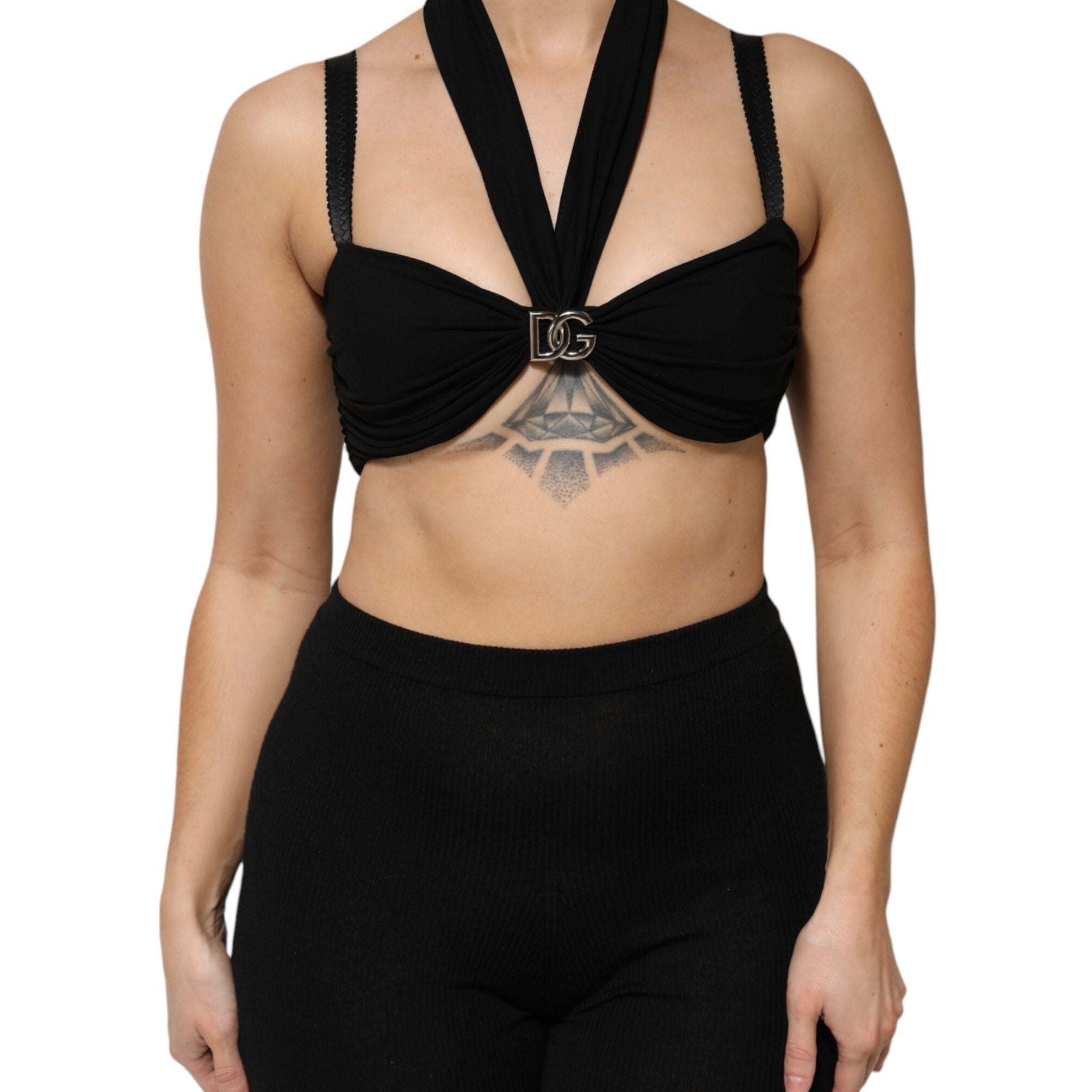 Dolce & Gabbana Black Cropped Viscose Halter Bustier Top