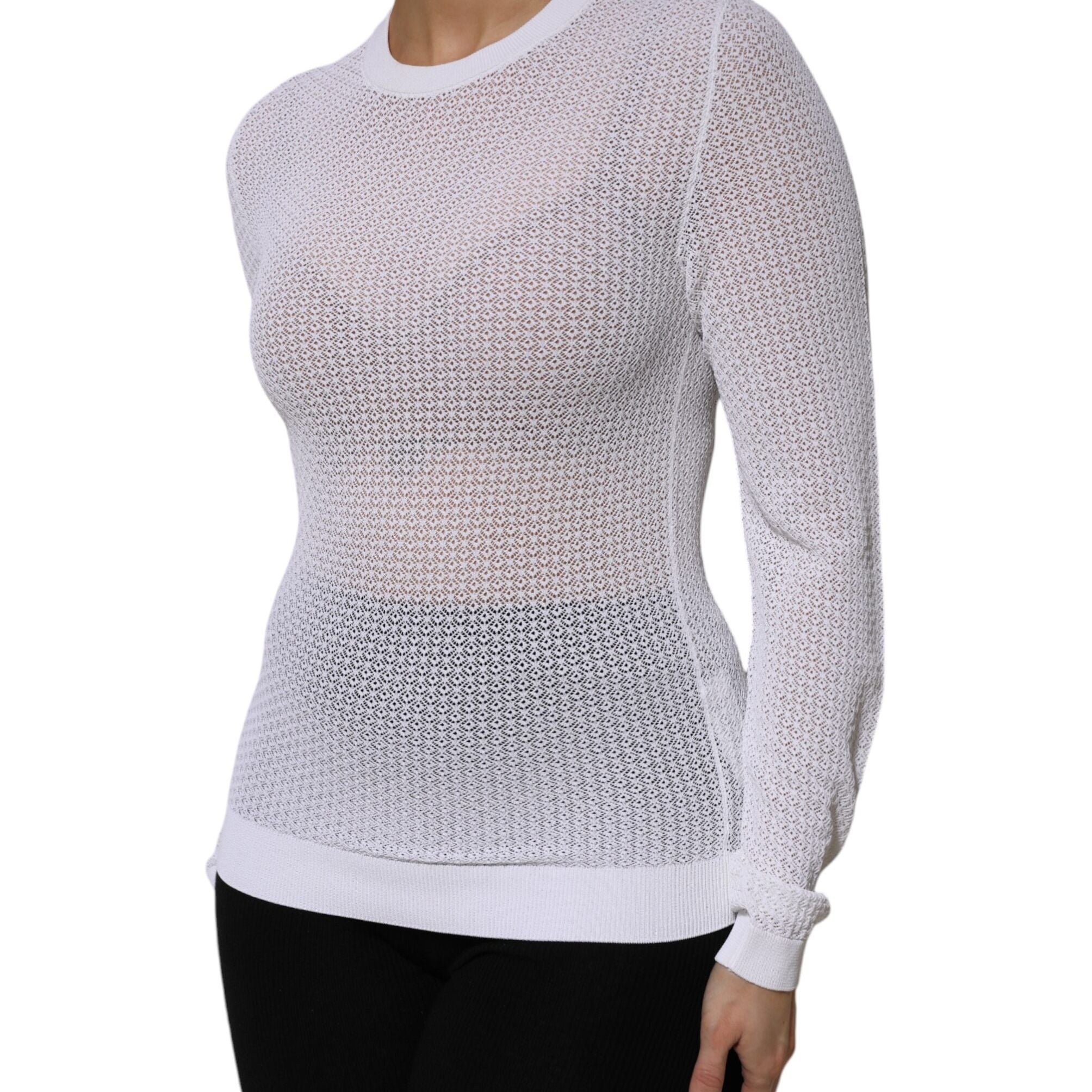 Dolce & Gabbana White Round Neck Long Sleeves Pullover Top