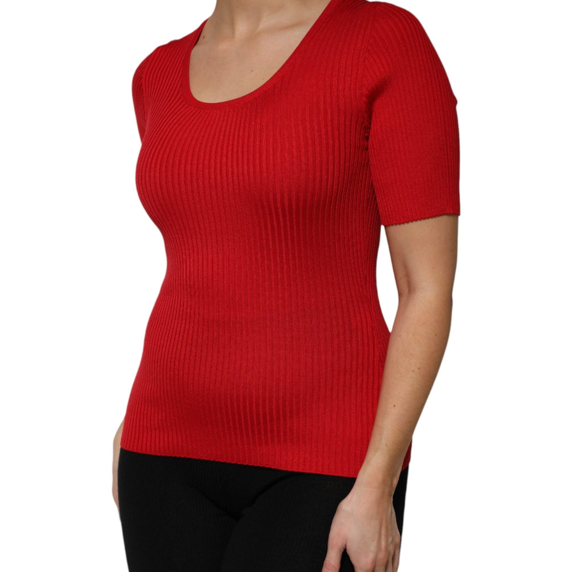 Dolce & Gabbana Red Round Neck Short Sleeves Pullover Top