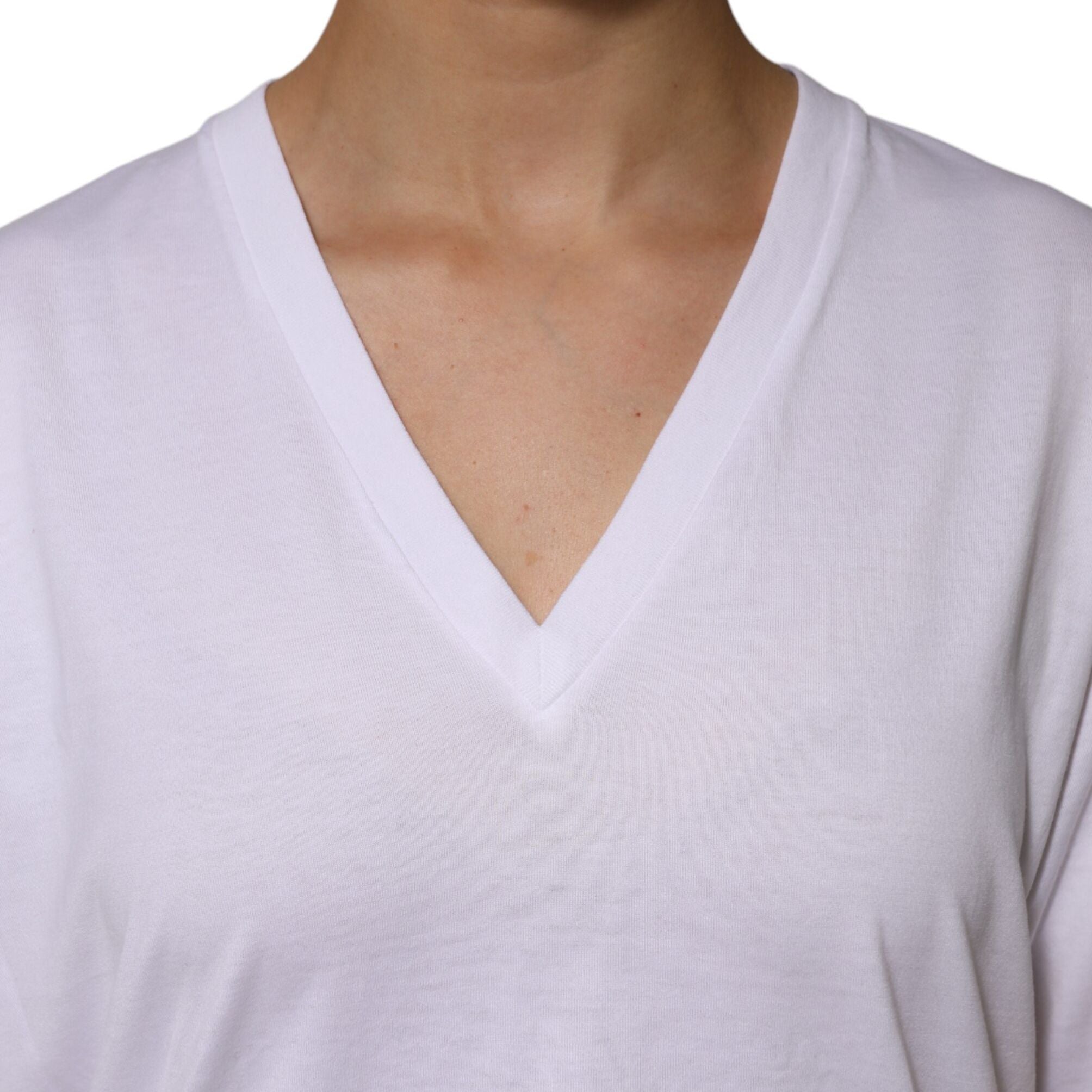 Dolce & Gabbana White Cotton Short Sleeves V-neck T-shirt