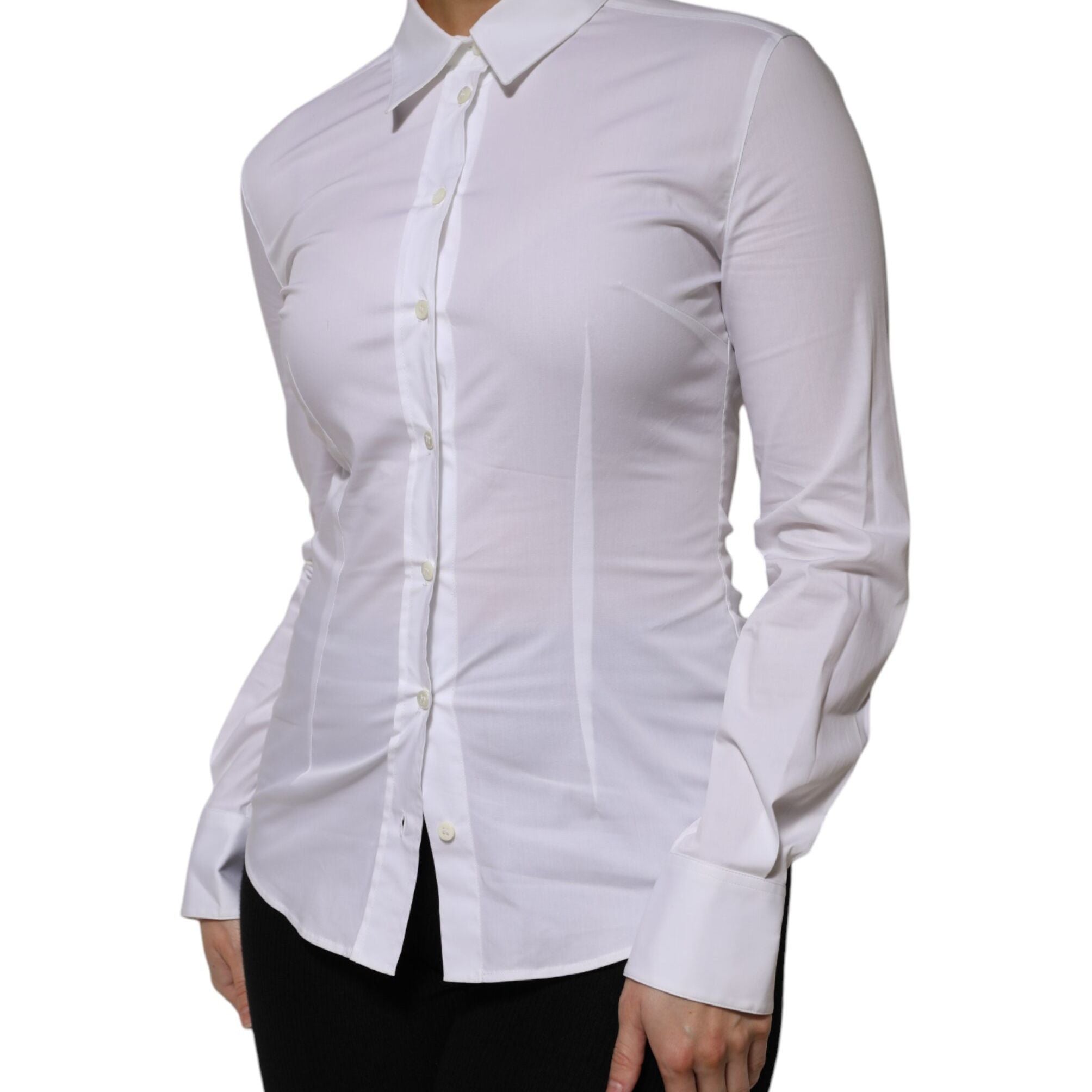 Dolce & Gabbana White Cotton Collared Long Sleeves Shirt Top