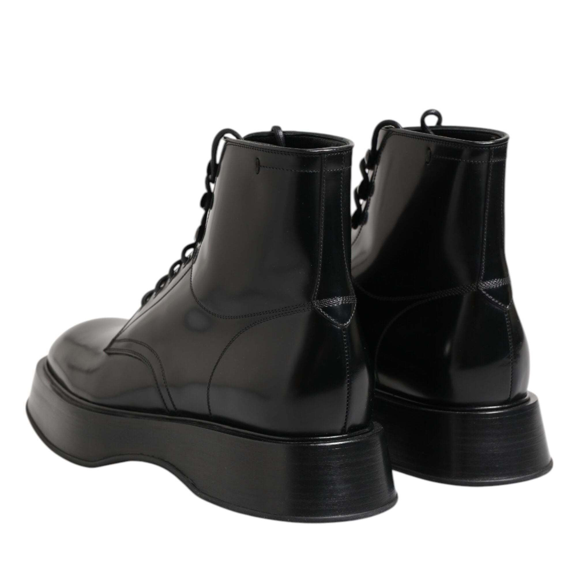 Dolce & Gabbana Black Leather Logo Ankle Boots Lace Up Shoes