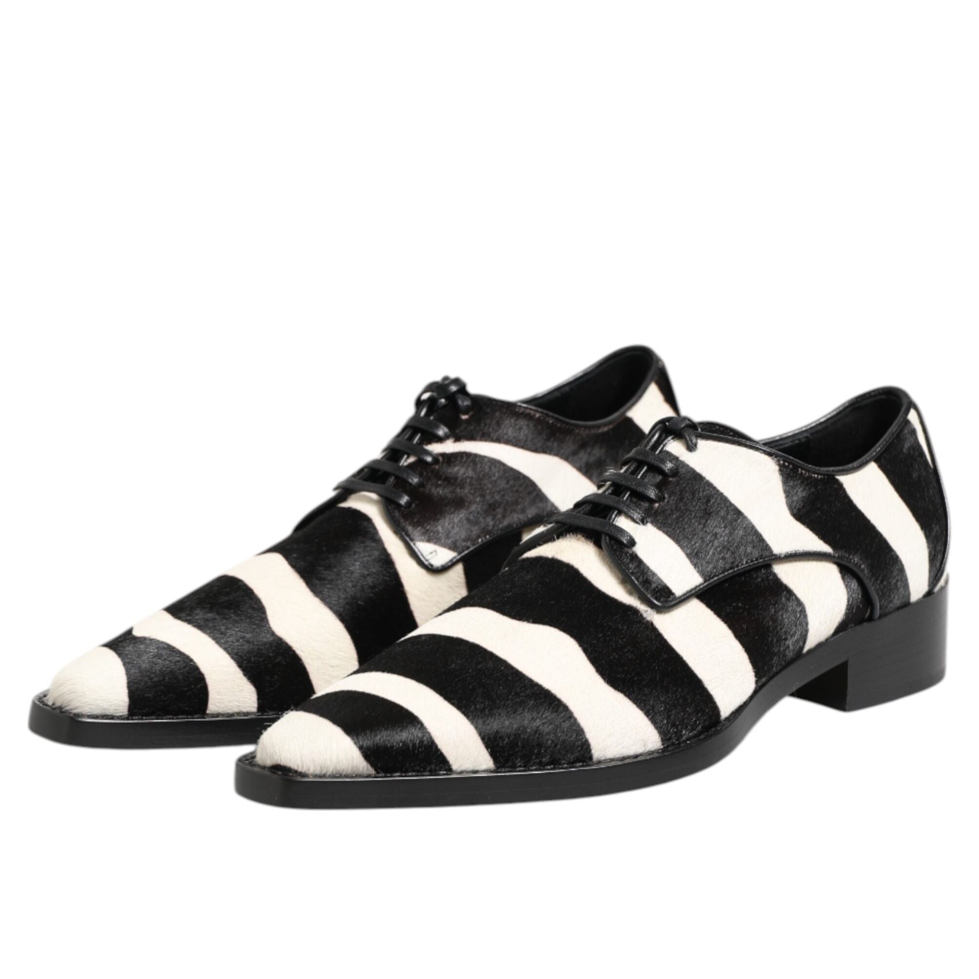 Dolce & Gabbana Black White Zebra Pony Fur Dress Shoes