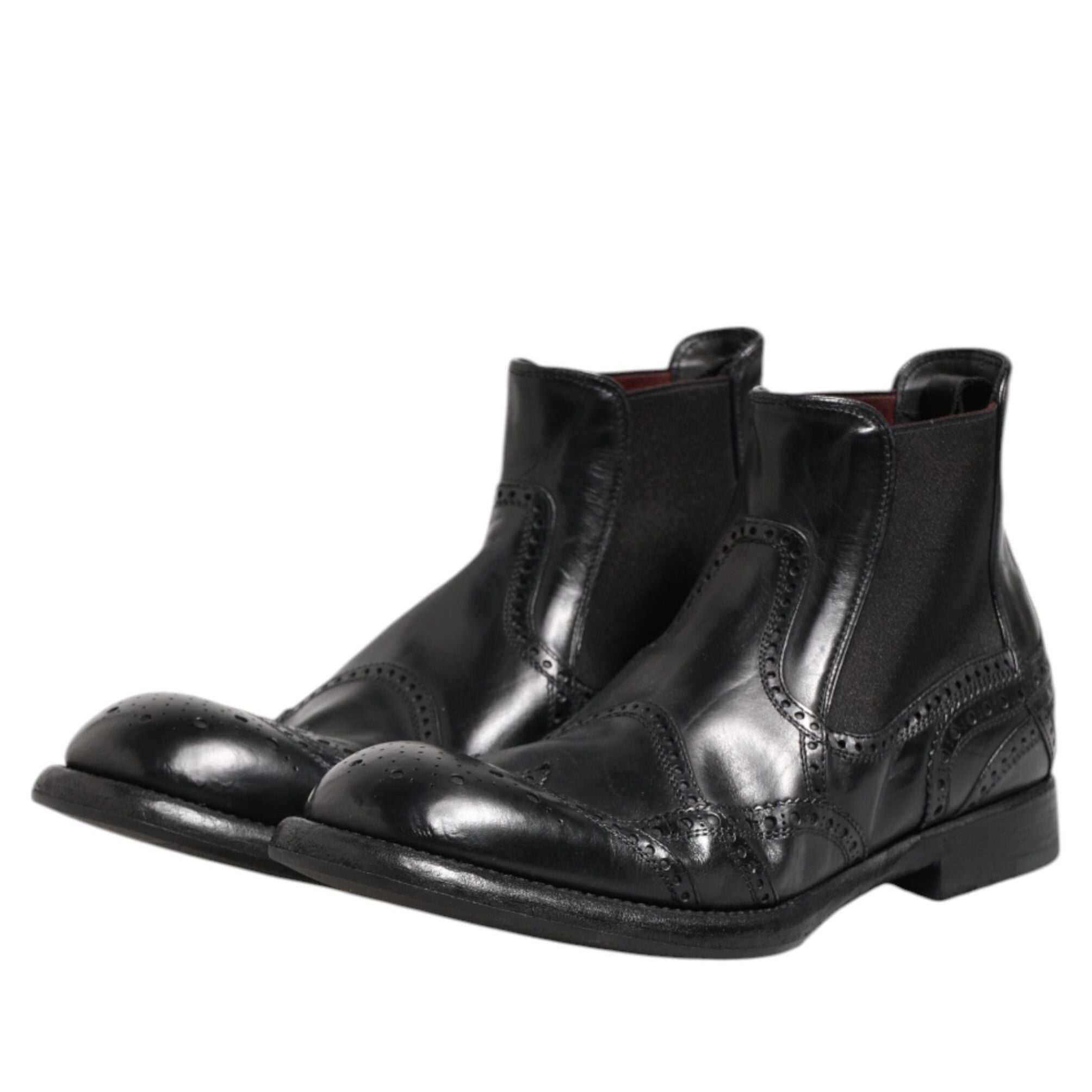 Dolce & Gabbana Black Leather Ankle Boots Slip On Shoes