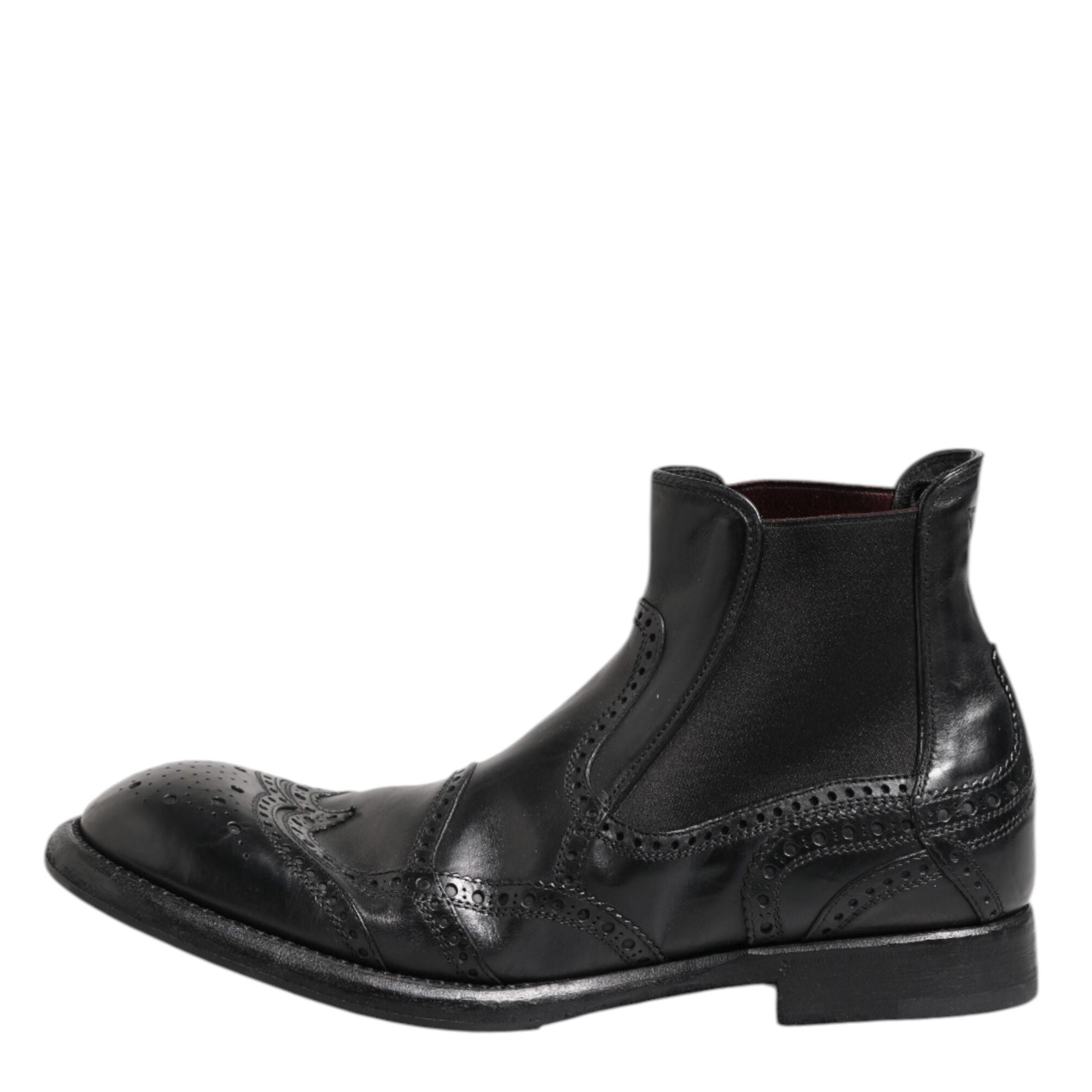 Dolce & Gabbana Black Leather Ankle Boots Slip On Shoes