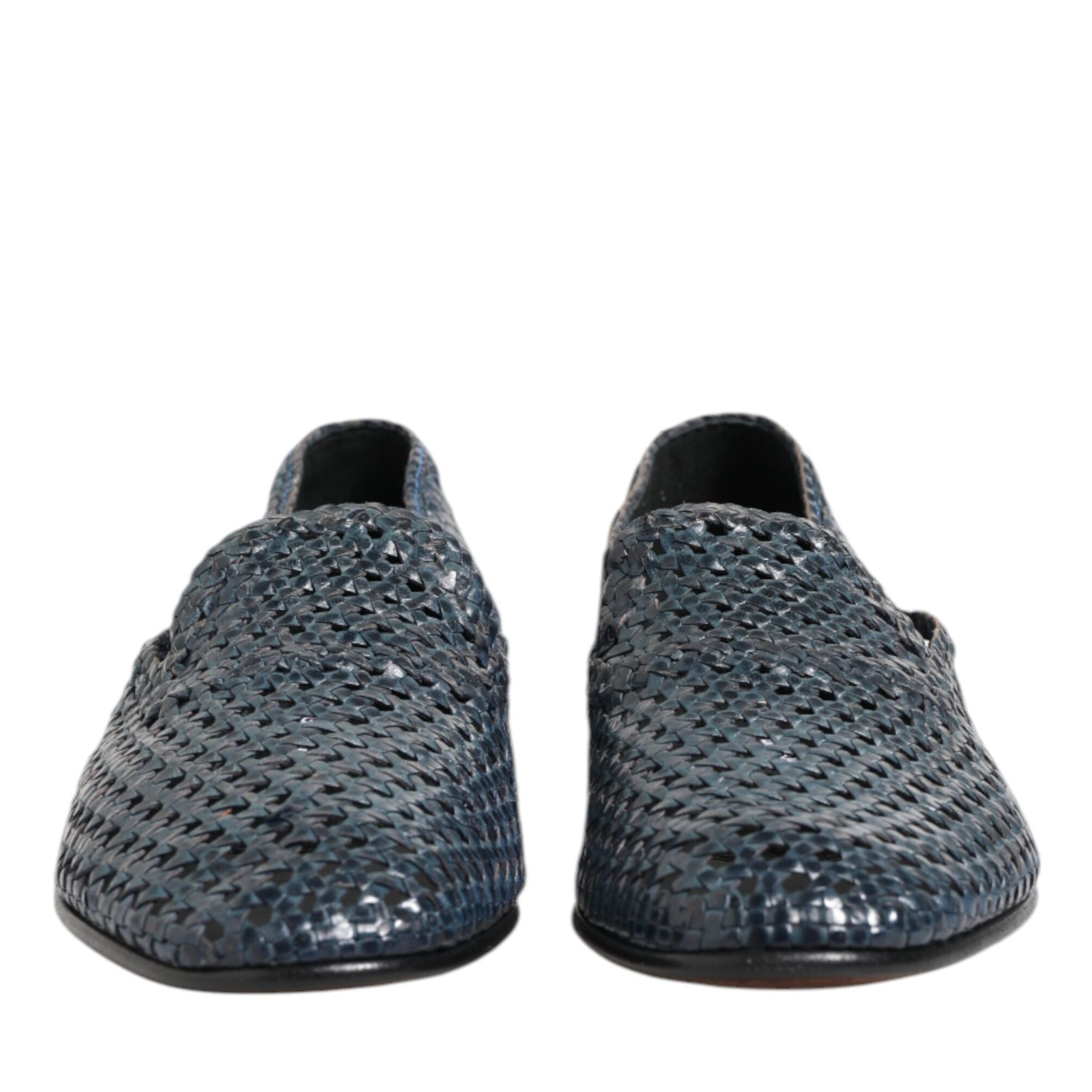 Dolce & Gabbana Blue Woven Leather Slip On Loafers Shoes