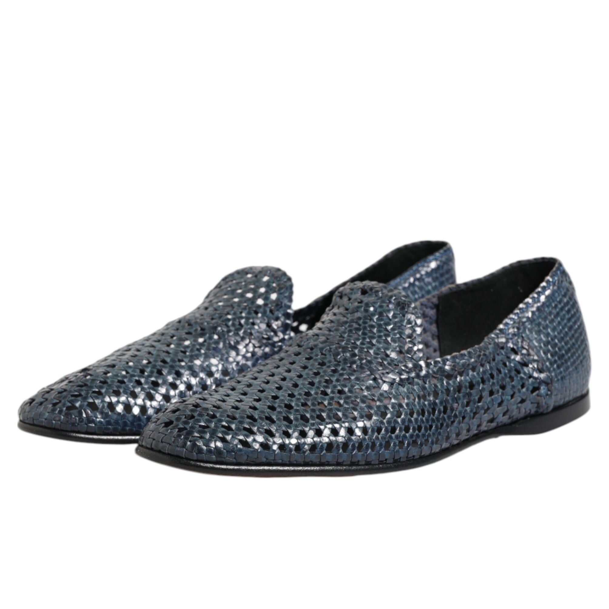 Dolce & Gabbana Blue Woven Leather Slip On Loafers Shoes