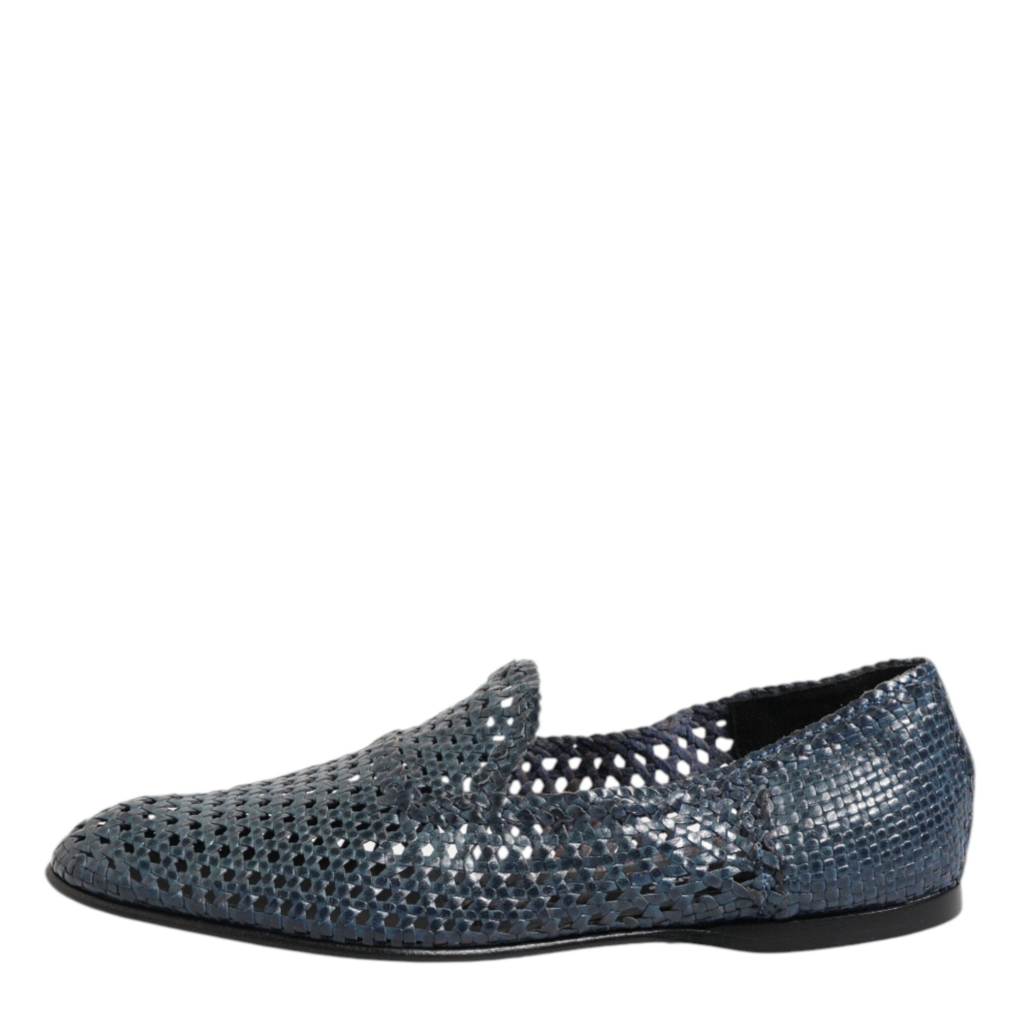Dolce & Gabbana Blue Woven Leather Slip On Loafers Shoes