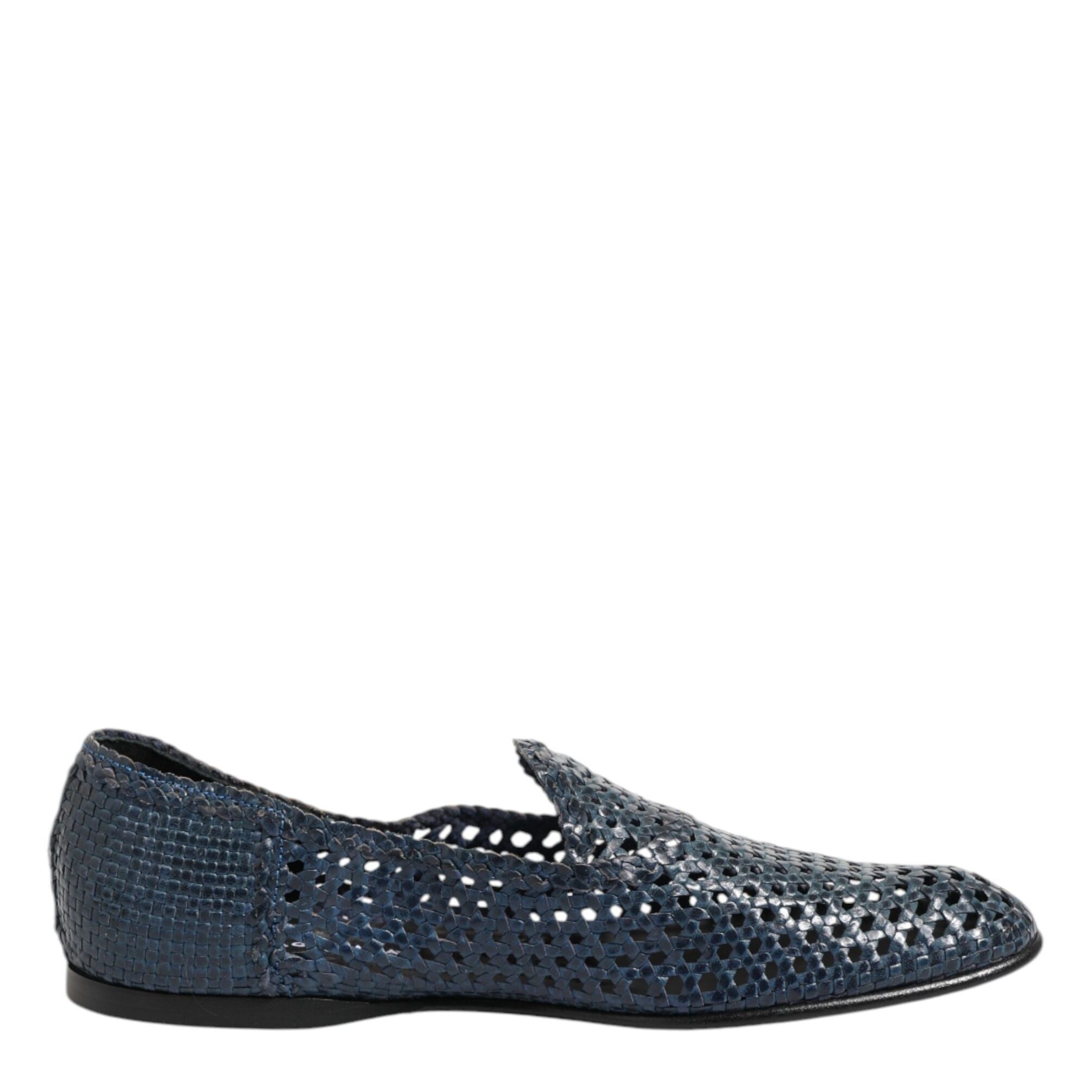 Dolce & Gabbana Blue Woven Leather Slip On Loafers Shoes