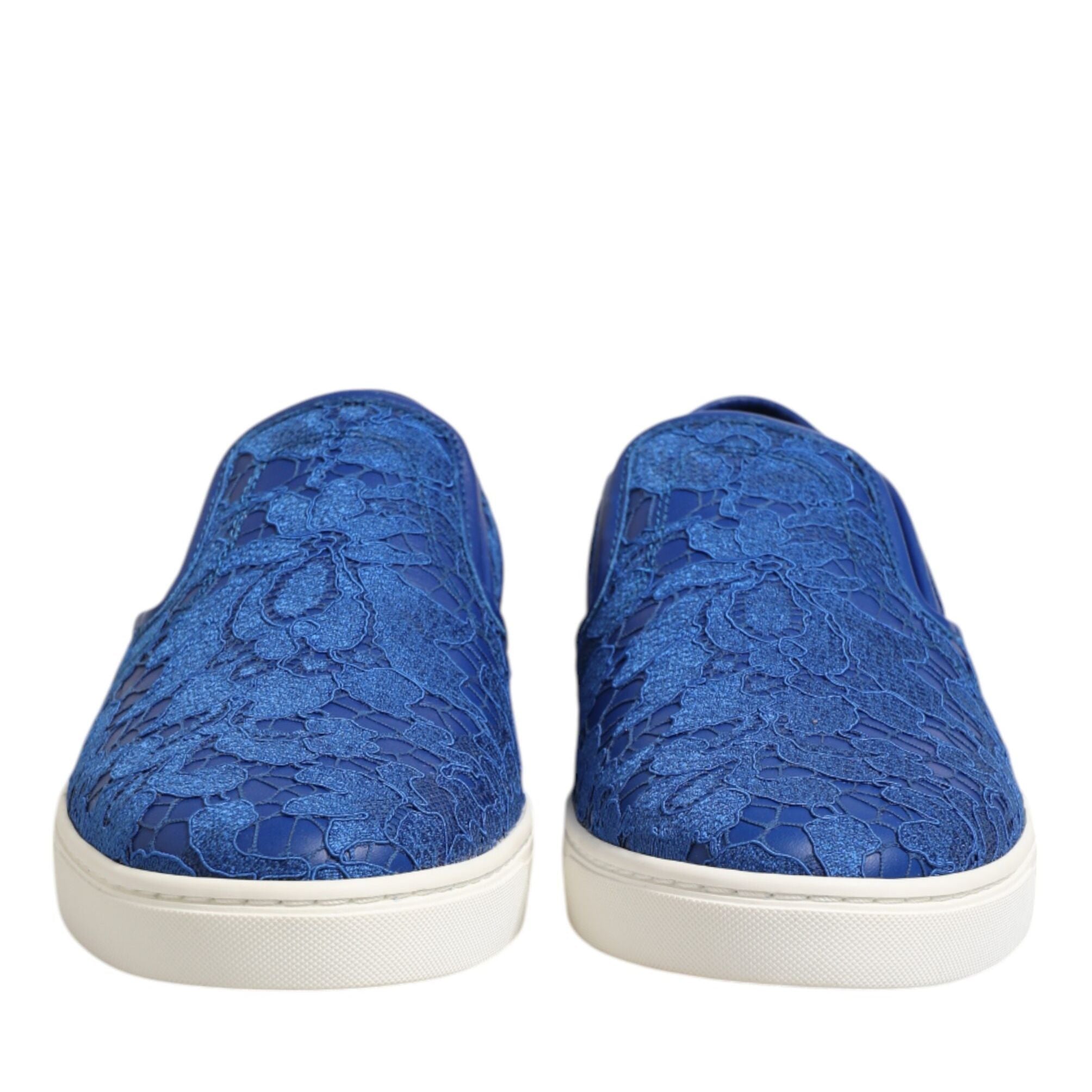 Dolce & Gabbana Blue Leather Lace Slip On Sneaker Shoes