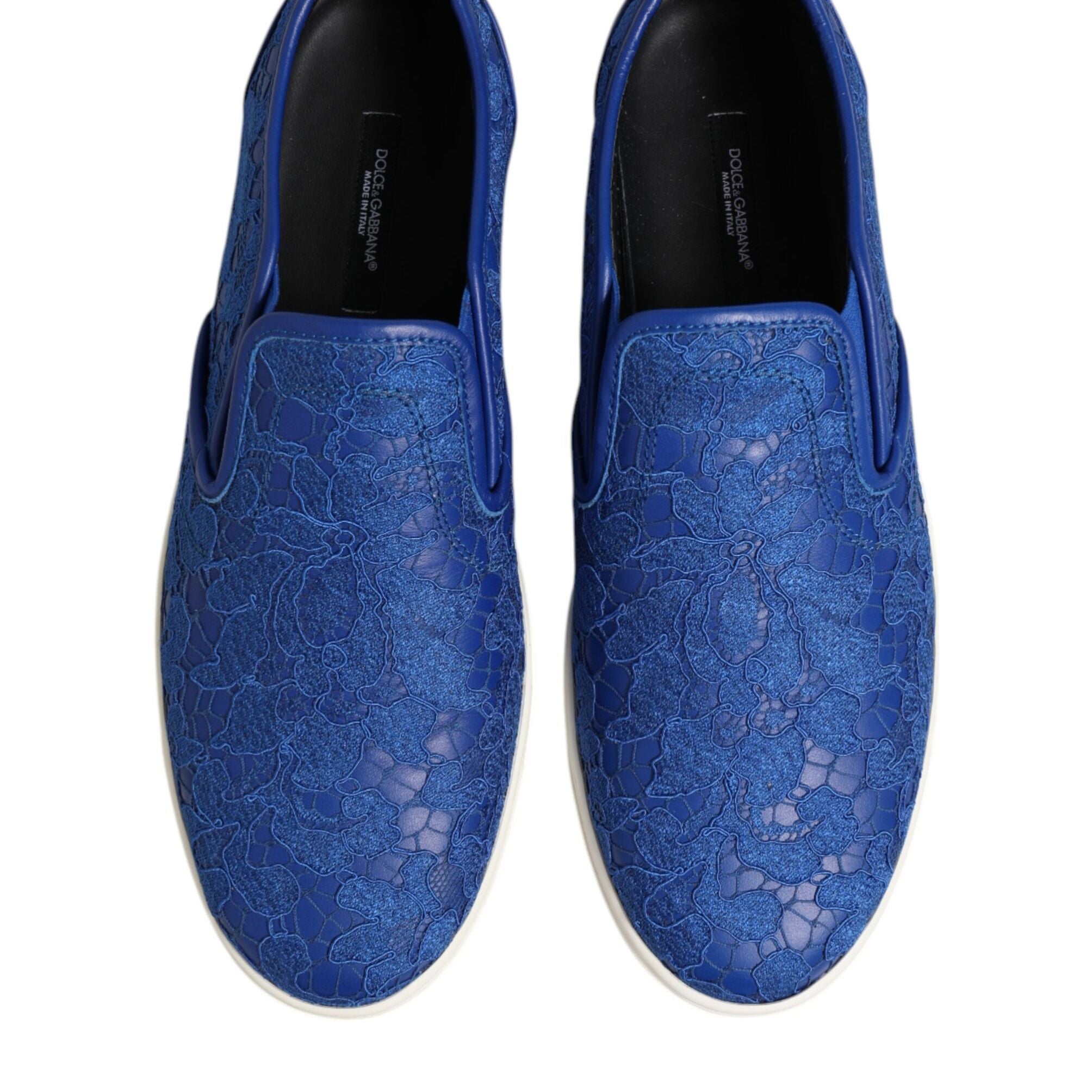 Dolce & Gabbana Blue Leather Lace Slip On Sneaker Shoes