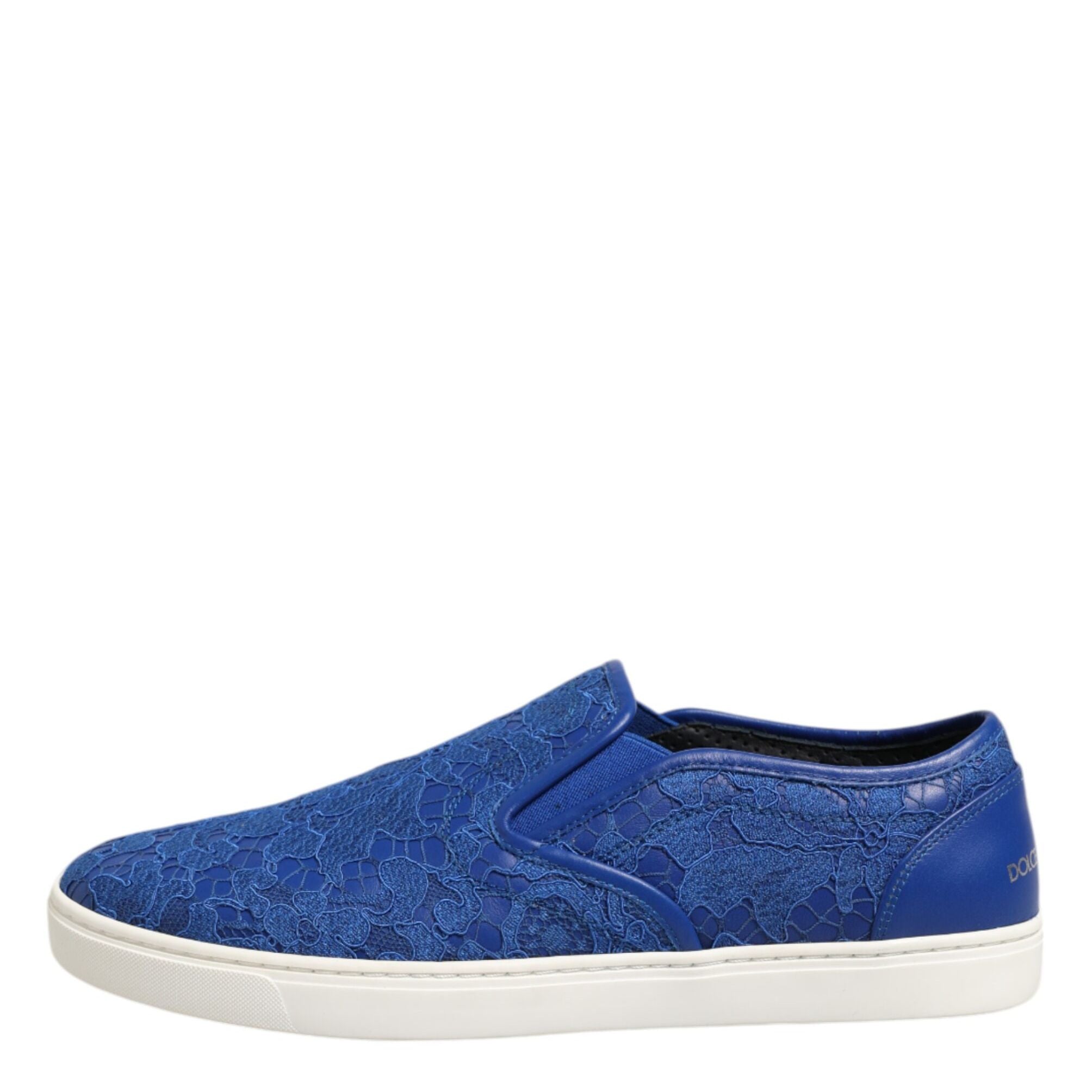 Dolce & Gabbana Blue Leather Lace Slip On Sneaker Shoes