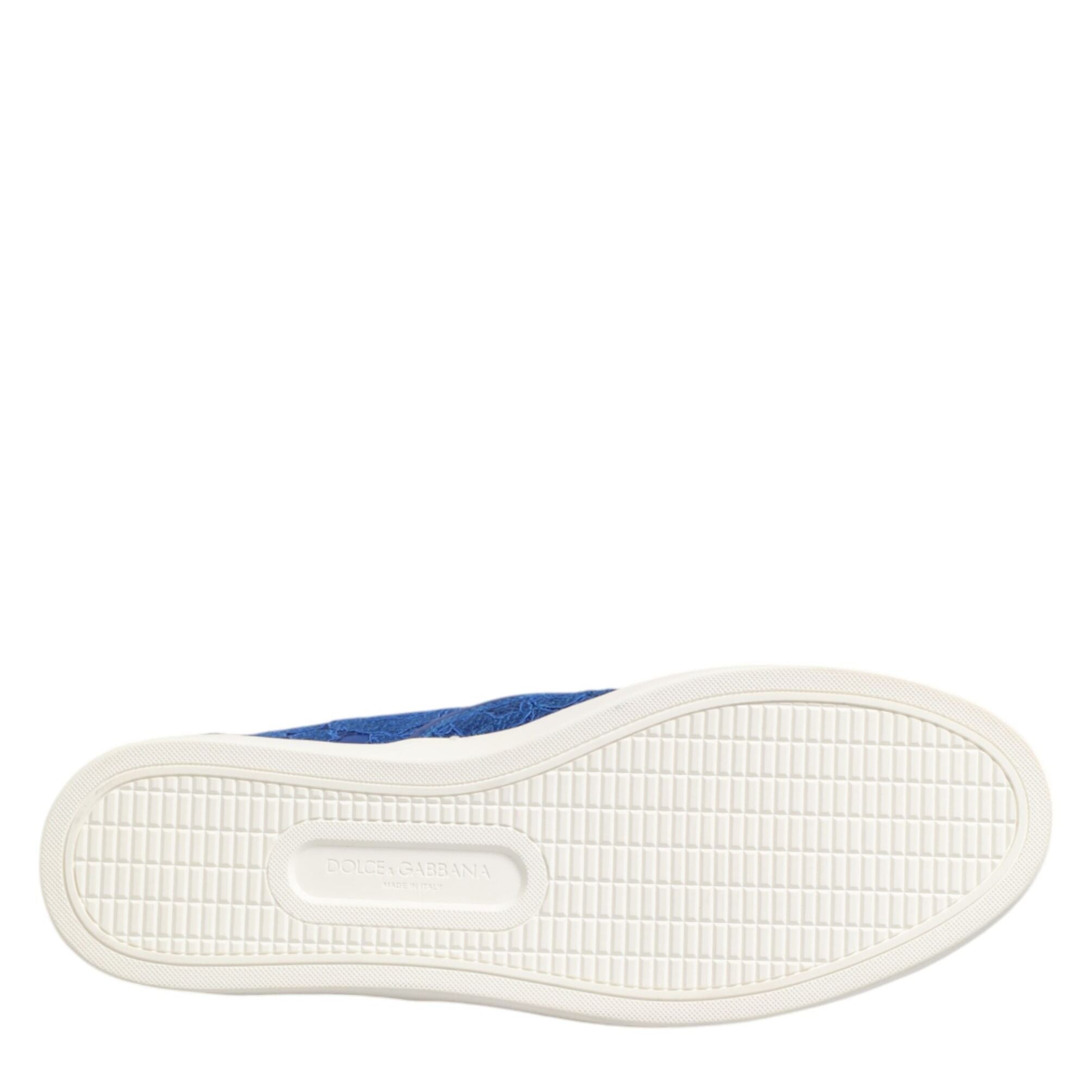 Dolce & Gabbana Blue Leather Lace Slip On Sneaker Shoes
