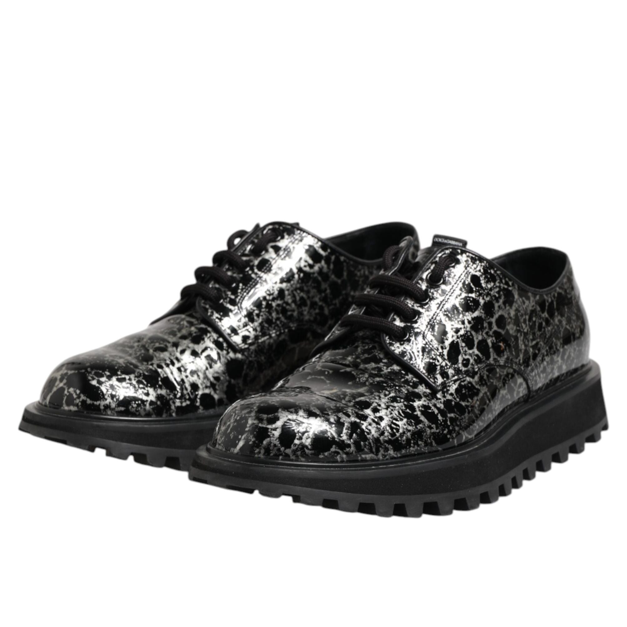 Dolce & Gabbana Black White Calfskin Chunky Derby Shoes
