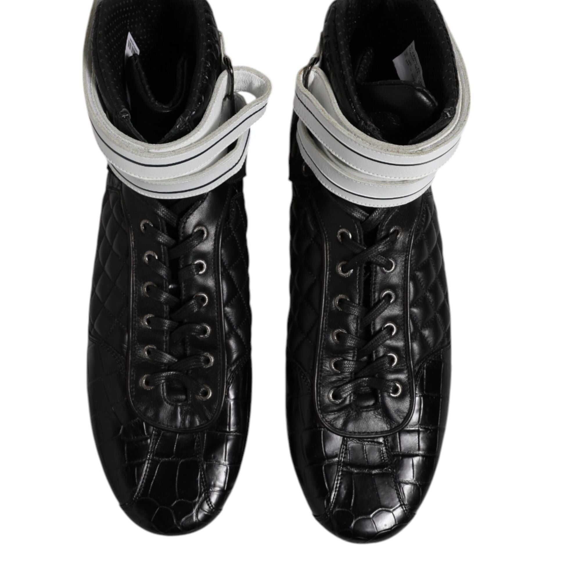 Dolce & Gabbana Black Quilted Leather Lace Up Sneakers Shoes