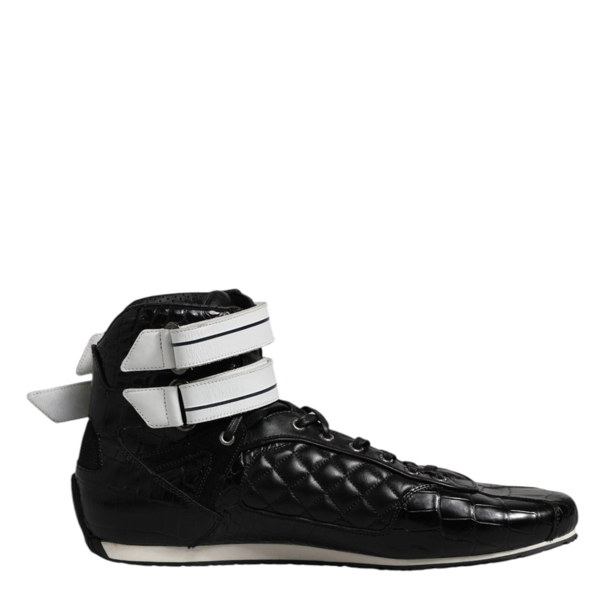 Dolce & Gabbana Black Quilted Leather Lace Up Sneakers Shoes