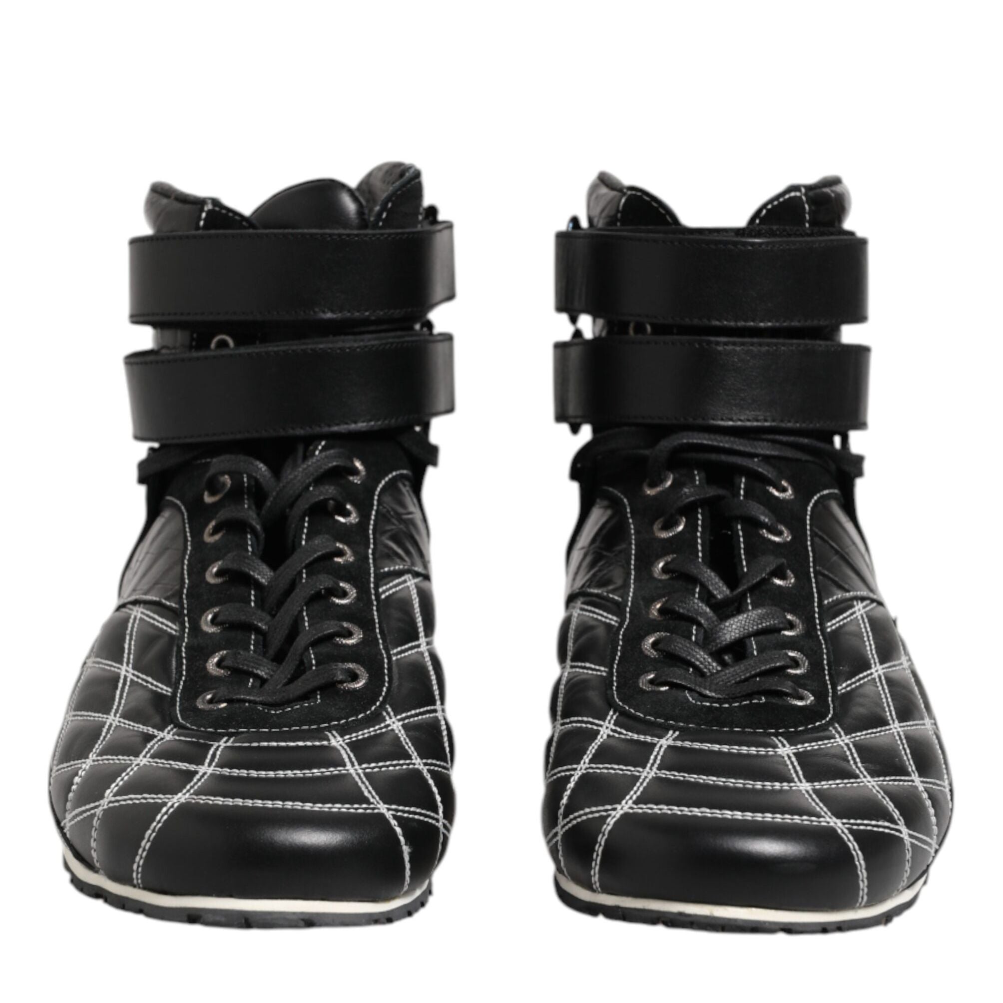 Dolce & Gabbana Black Quilted Leather Lace Up Sneakers Shoes