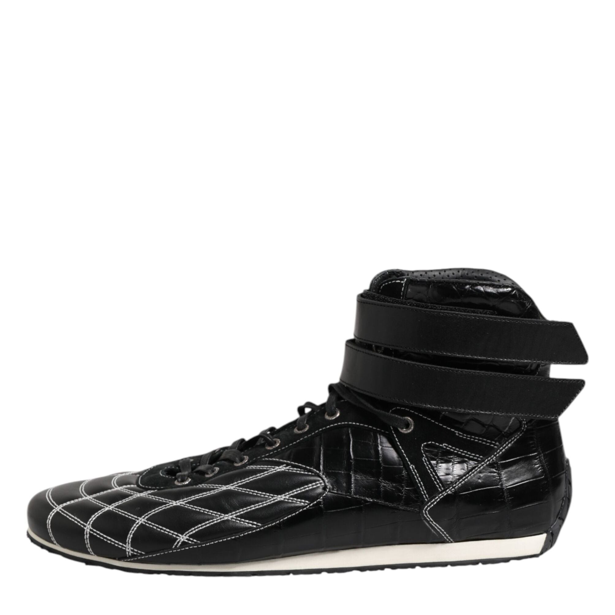 Dolce & Gabbana Black Quilted Leather Lace Up Sneakers Shoes