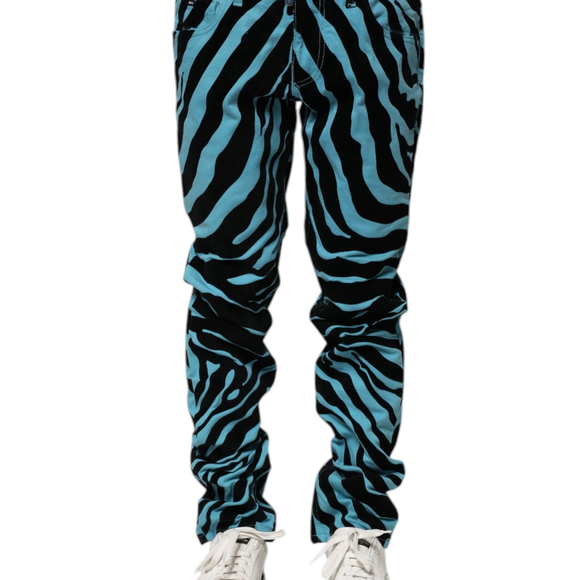 Dolce & Gabbana Blue Black Stripes Skinny Denim Jeans