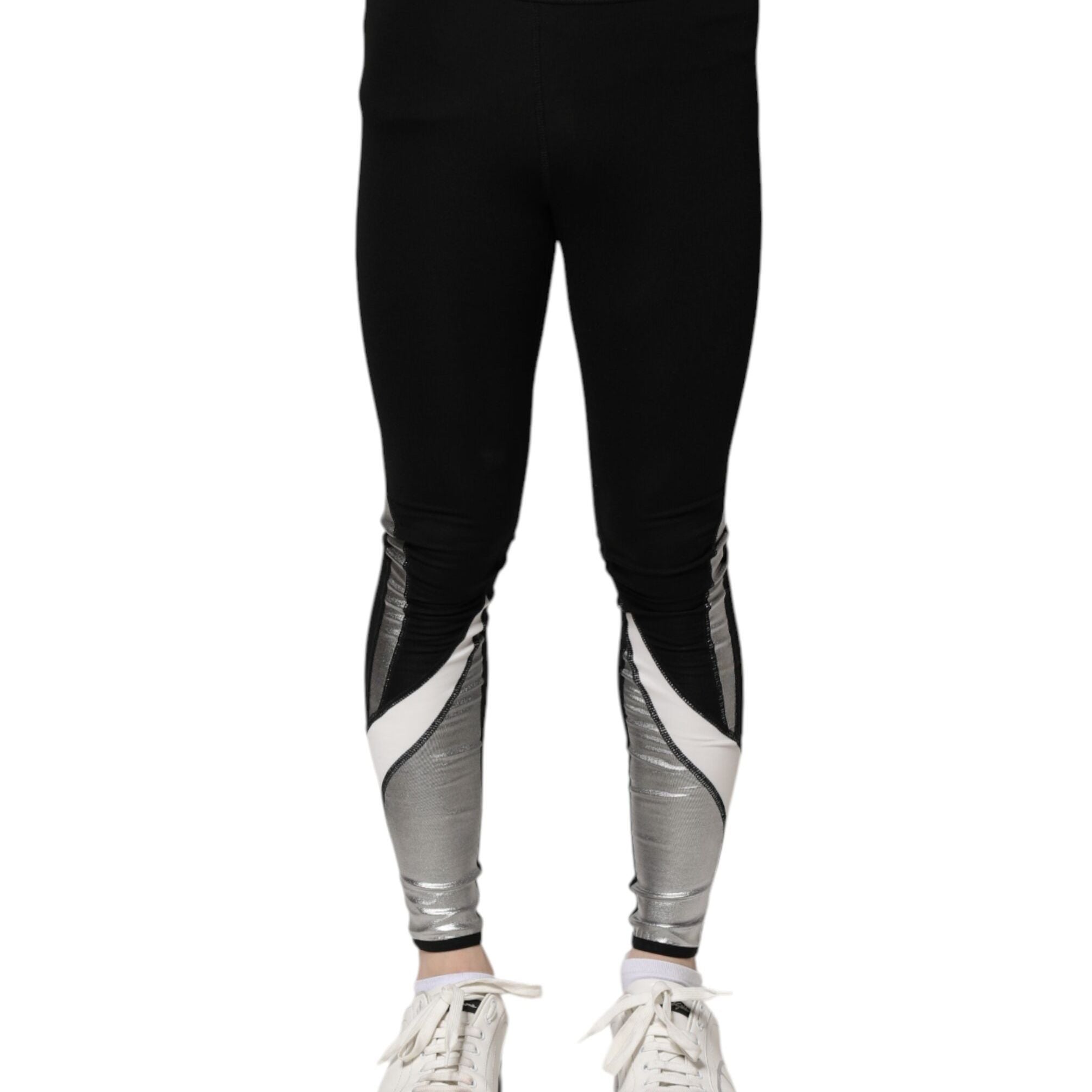 Dolce & Gabbana Black Silver Nylon Skinny Men Leggings Pants