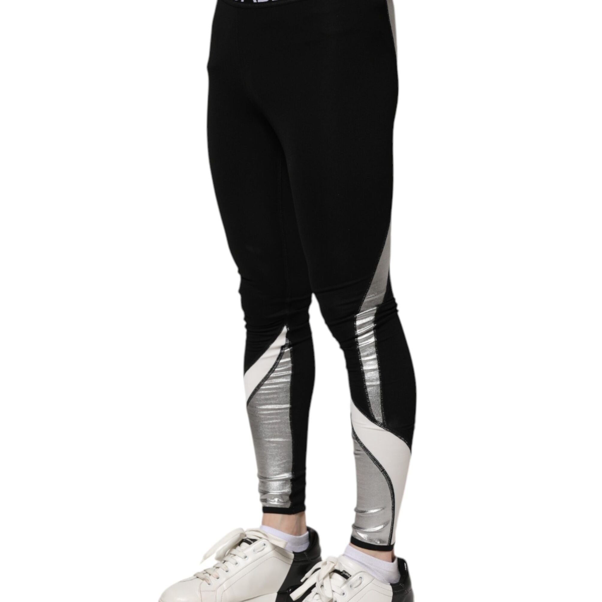 Dolce & Gabbana Black Silver Nylon Skinny Men Leggings Pants