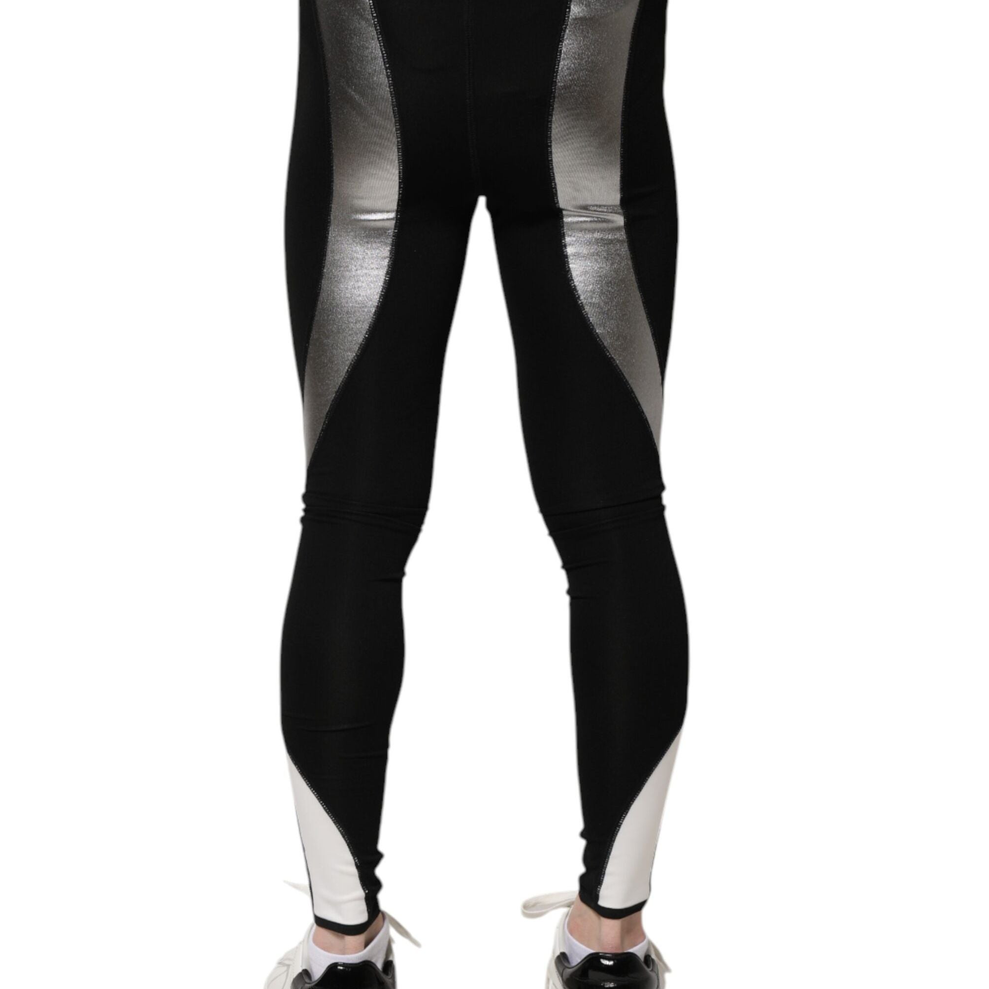 Dolce & Gabbana Black Silver Nylon Skinny Men Leggings Pants