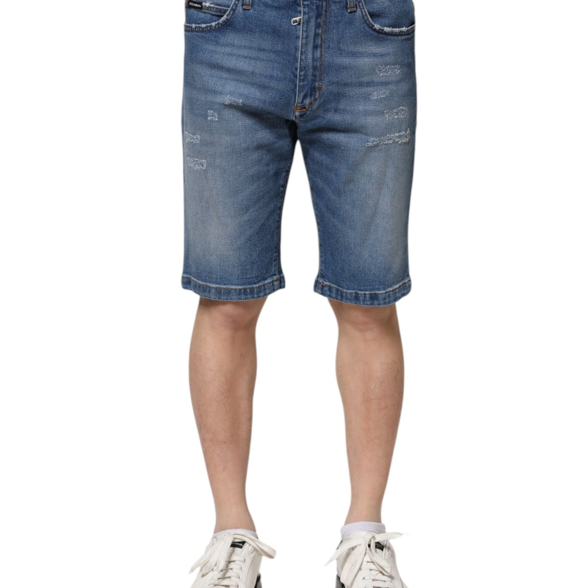 Dolce & Gabbana Blue Cotton Stretch Men Denim Bermuda Shorts