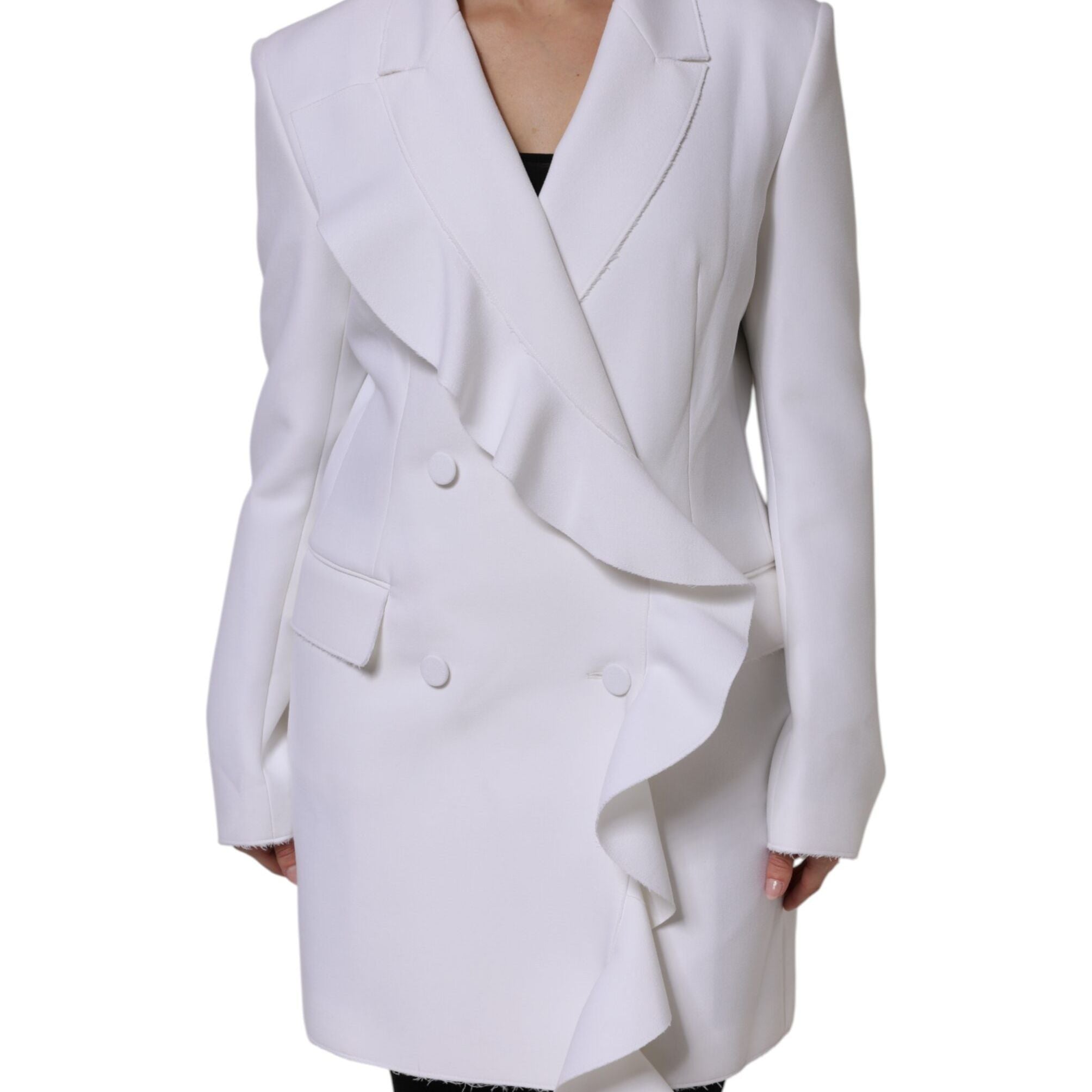MSGM White Polyester Long Sleeves Ruffled Wrap Jacket
