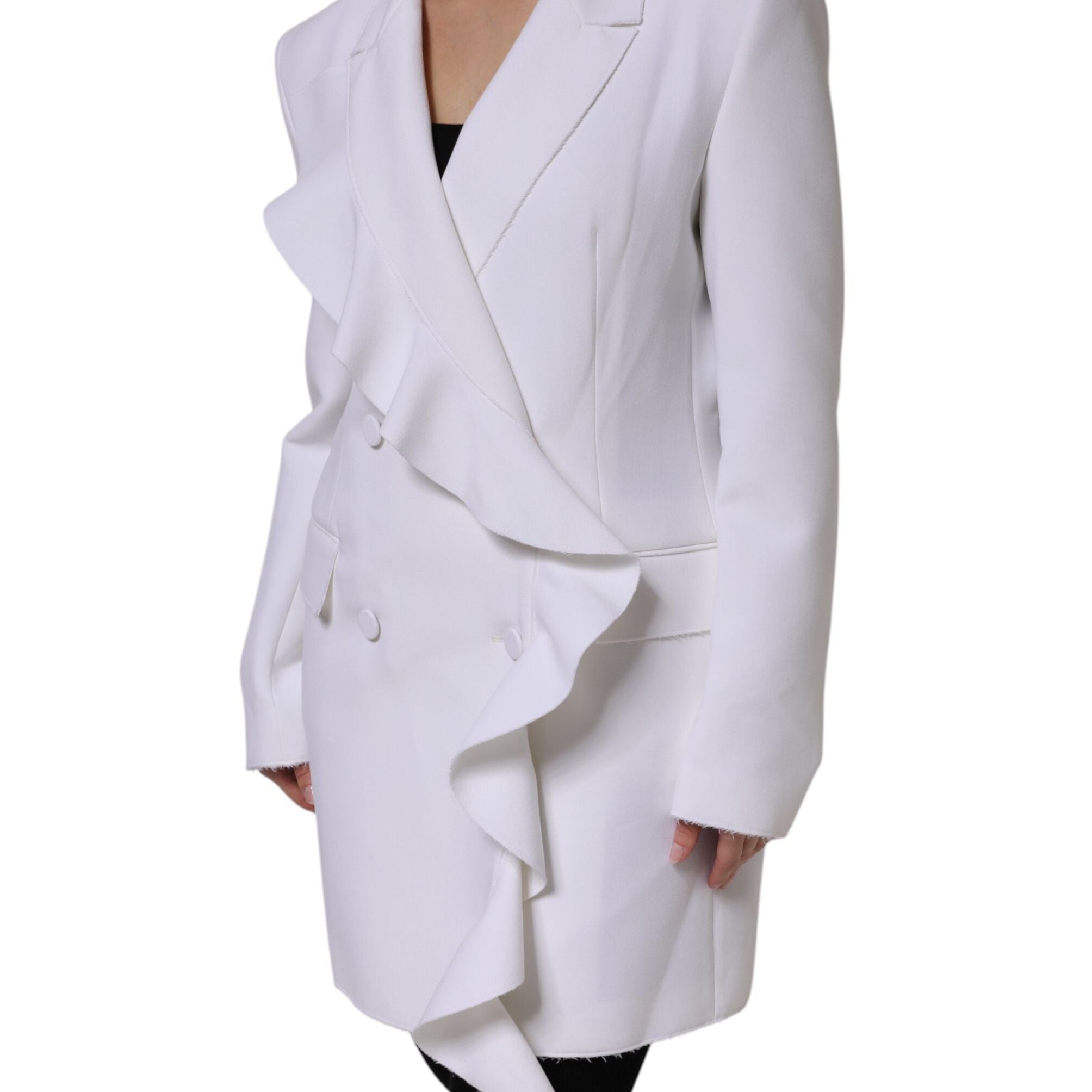 MSGM White Polyester Long Sleeves Ruffled Wrap Jacket